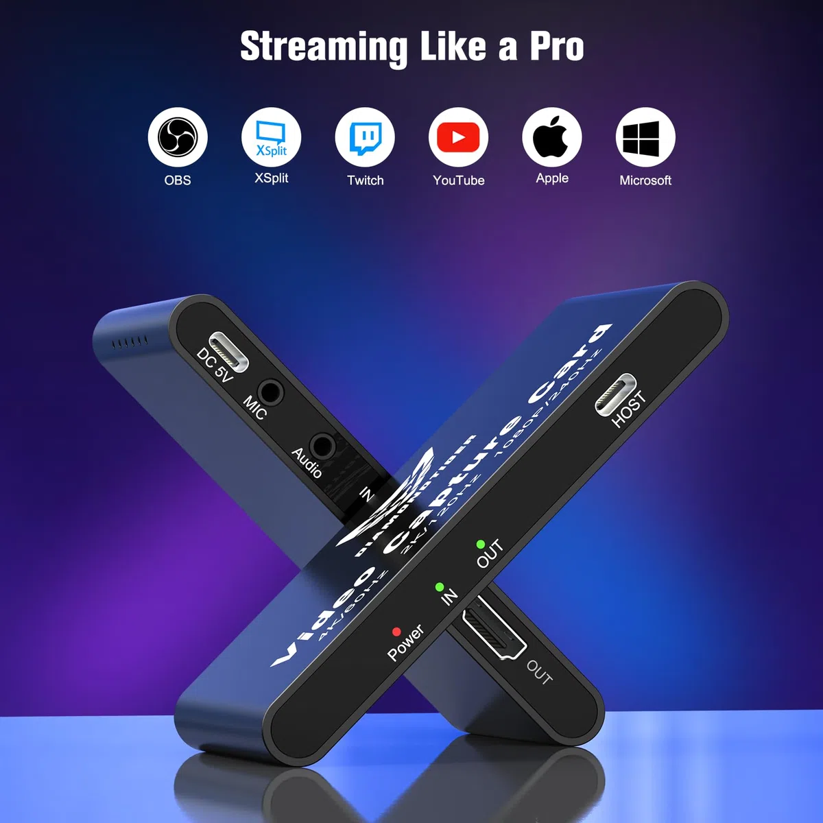 Carte de capture vidéo 4K 60 Hz, 1080p 240 Hz avec passthrough HDR VRR, enregistreur USB 3.2 Type-C sans décalage pour PS5, Xbox Series X/S, Nintendo Switch, PC, OBS, Twitch