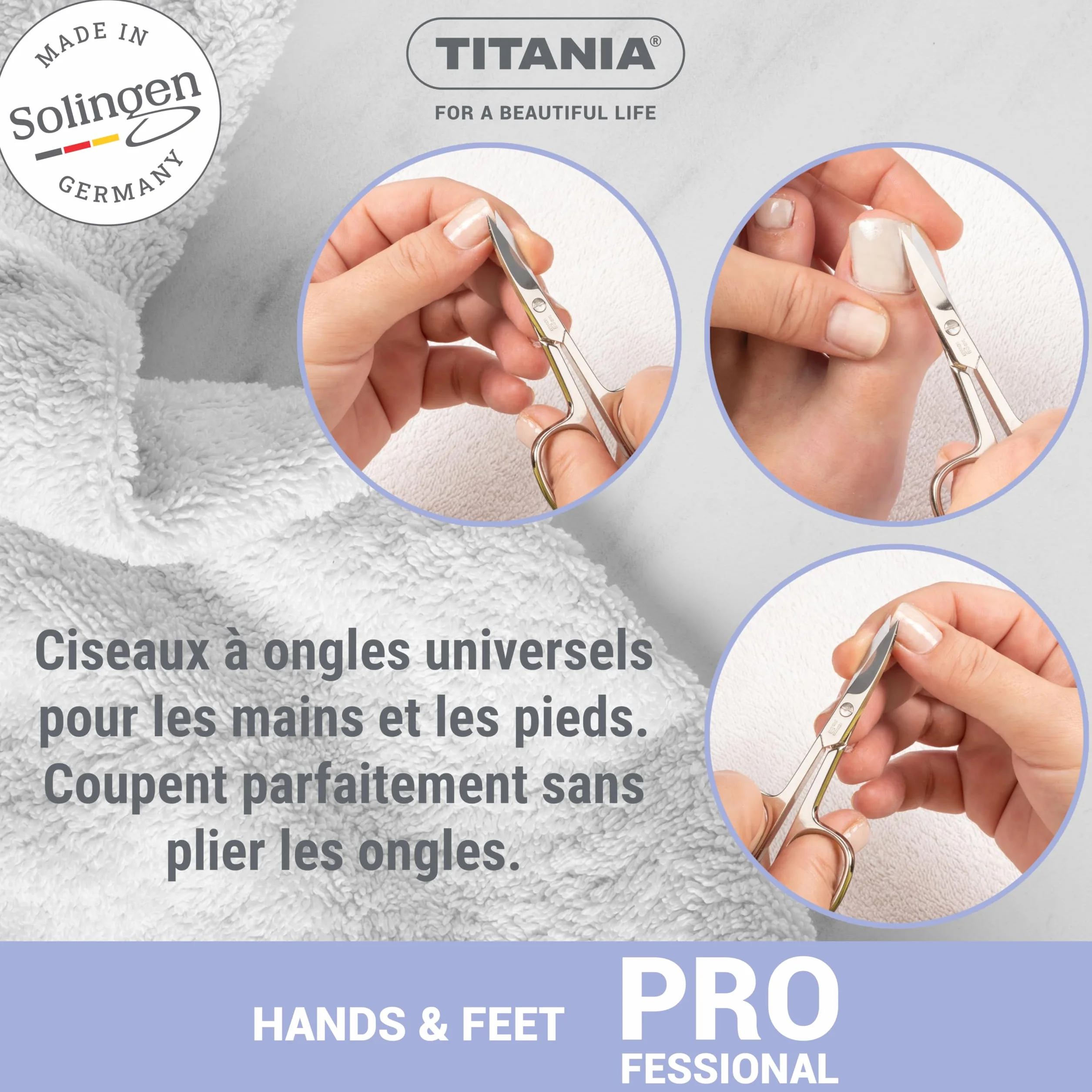 TITANIA Ciseaux à Ongles Solingen 9,5 cm Courbés Acier au Carbone Fabriqués en Allemagne