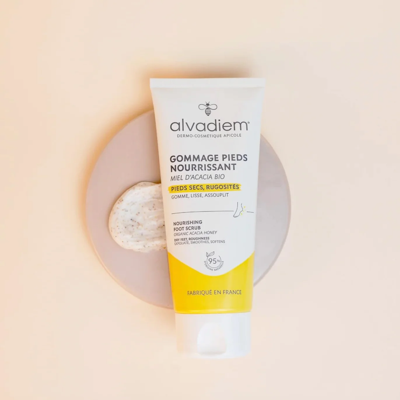 Alvadiem Gommage Pieds Nourrissant Exfoliant Anti-Rugosités Miel d'Acacia Bio Noyaux d'Olive 95% Naturel Lot de 2 x 75 ml