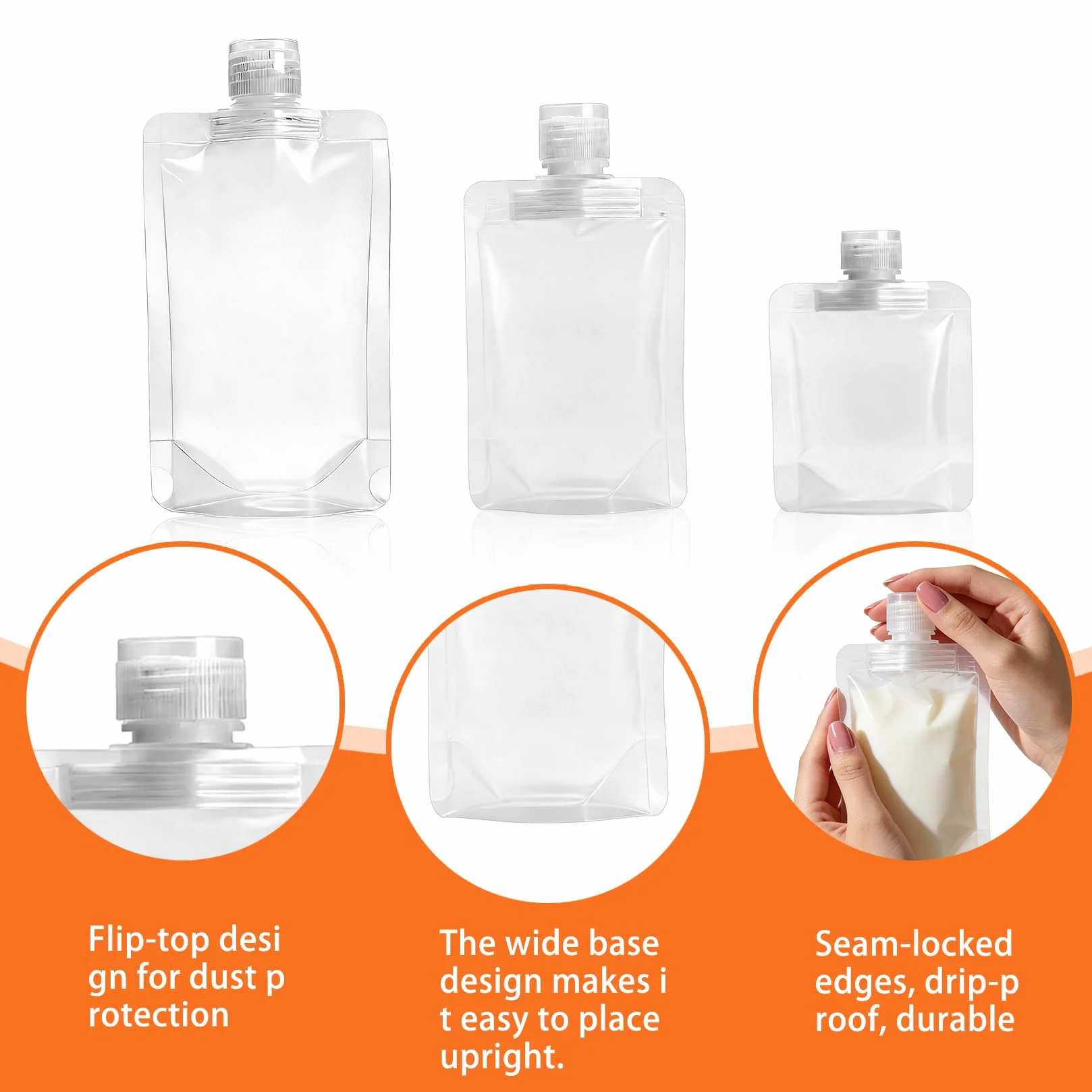 Sachets de Recharge pour Gel Douche 20 Pcs 30ml 50ml 100ml avec Entonnoir en Silicone