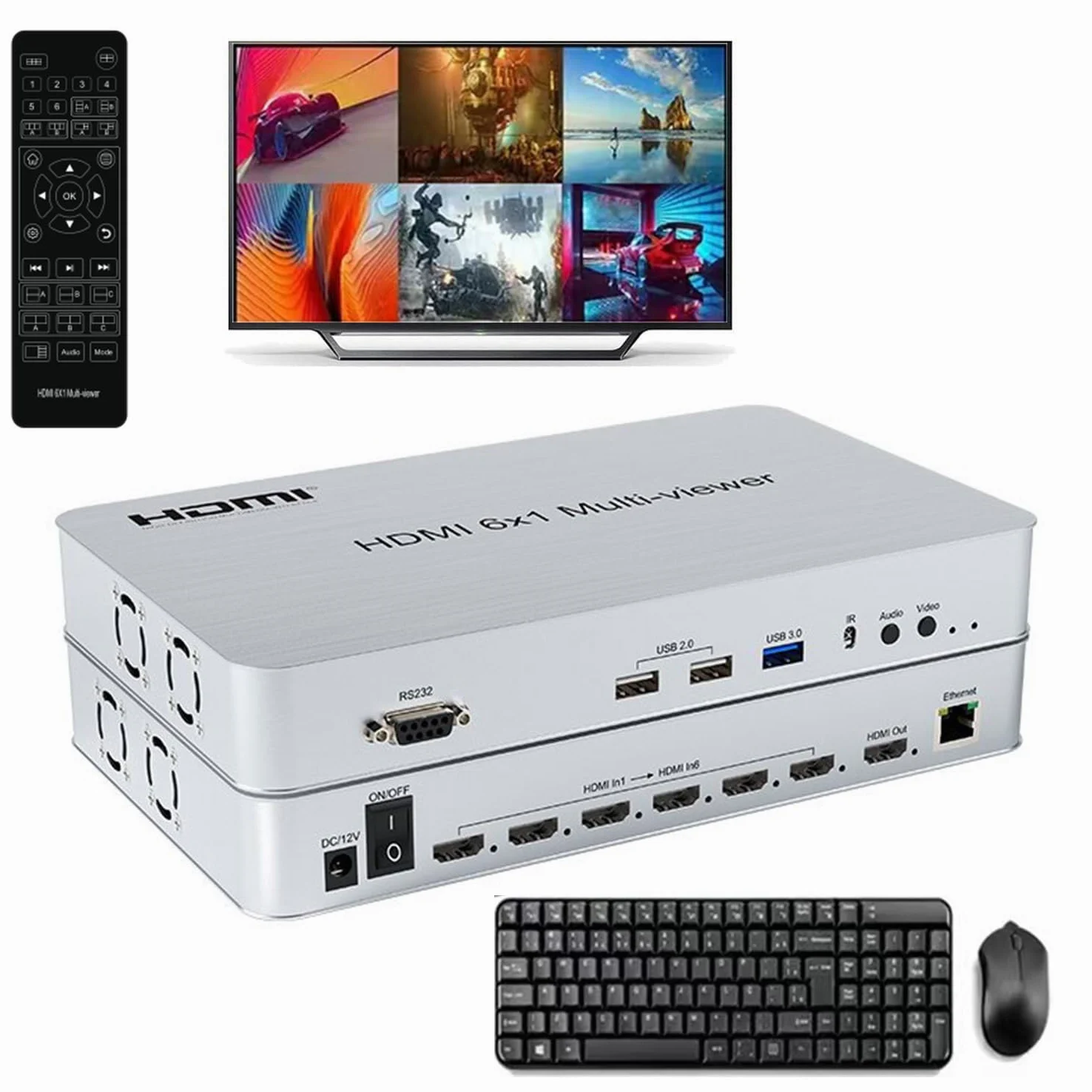 Commutateur KVM 6 ports Commutateur HDMI Multi-Viewer 6X1 HDMI Quad Screen Real Time Multiviewer Support mouse through mode