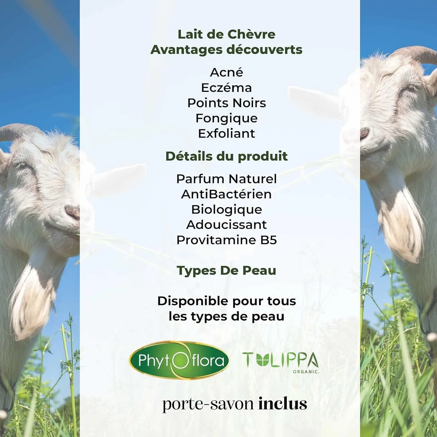 Savon Lait de Chevre PhytoFlora Anti-Acné Eczéma Points Noirs 125g Shampoing Solide Gommage Visage Provitamine B5