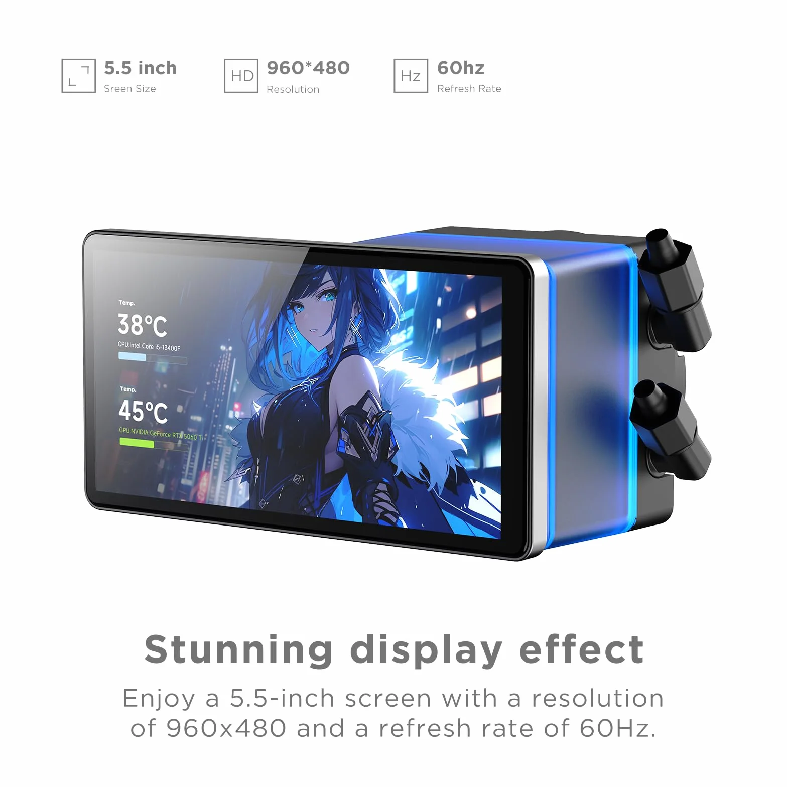 TZMRIT PF360 Aio Water Cooling 360 mm 5.5 Inch LCD Screen Display All-in-One ARGB Infinity Mirror 2000 RPM PWM Fan for AM4/AM5 Intel LGA1851/1700 Black