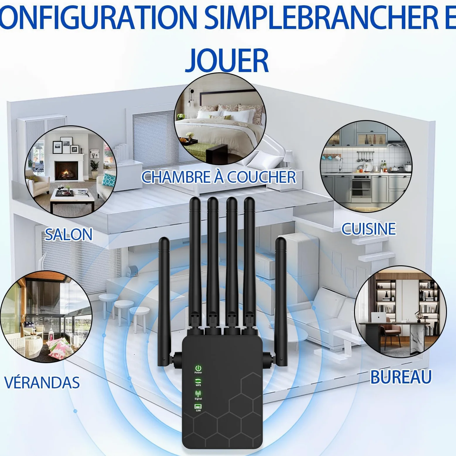 2024 Nouveau Répéteur WiFi Puissant, Amplificateur WiFi Dispose de 6 antennes murales percées puissantes,Extension WiFi pour la Maison et Le Bureau, Répéteur/Routeur/AP.