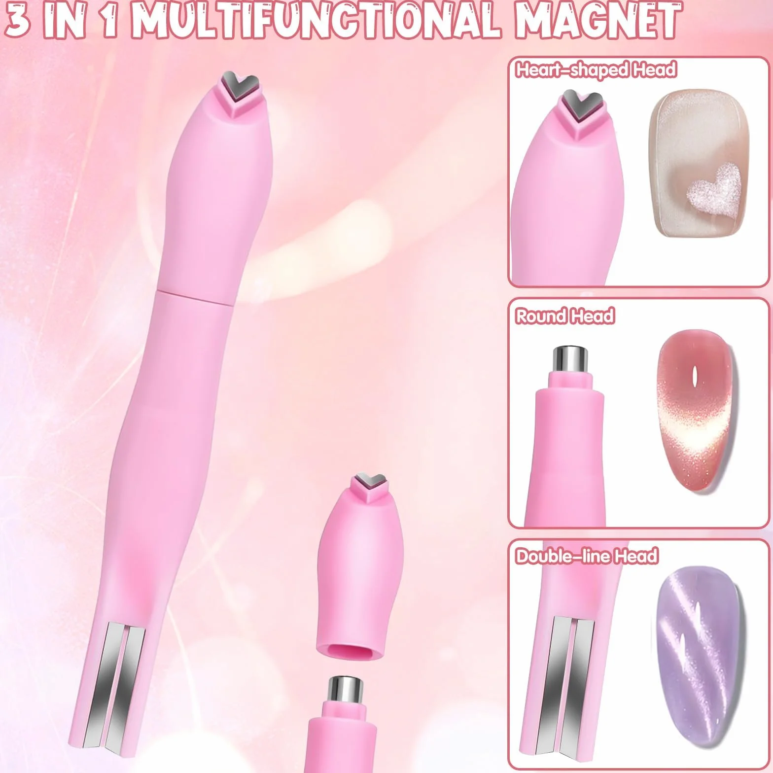 Kit de 5 aimants 3 en 1 pour vernis gel effet œil de chat, outil magnétique pour ongles, stylo magnétique double embout et guides en forme de lapin