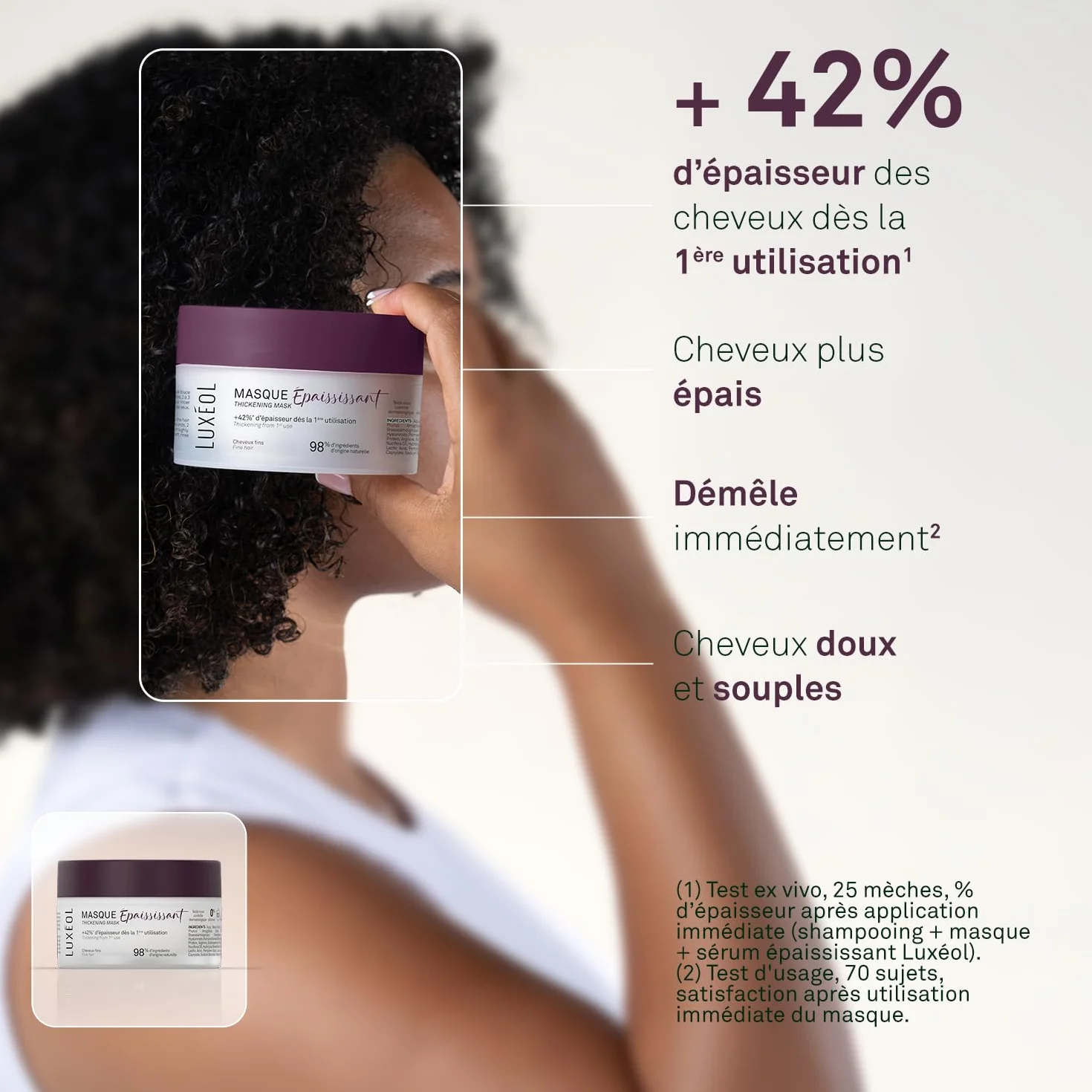 LUXEOL Masque Cheveux Epaississant 200 ml Algue Rouge Acide Hyaluronique Protéine de Riz