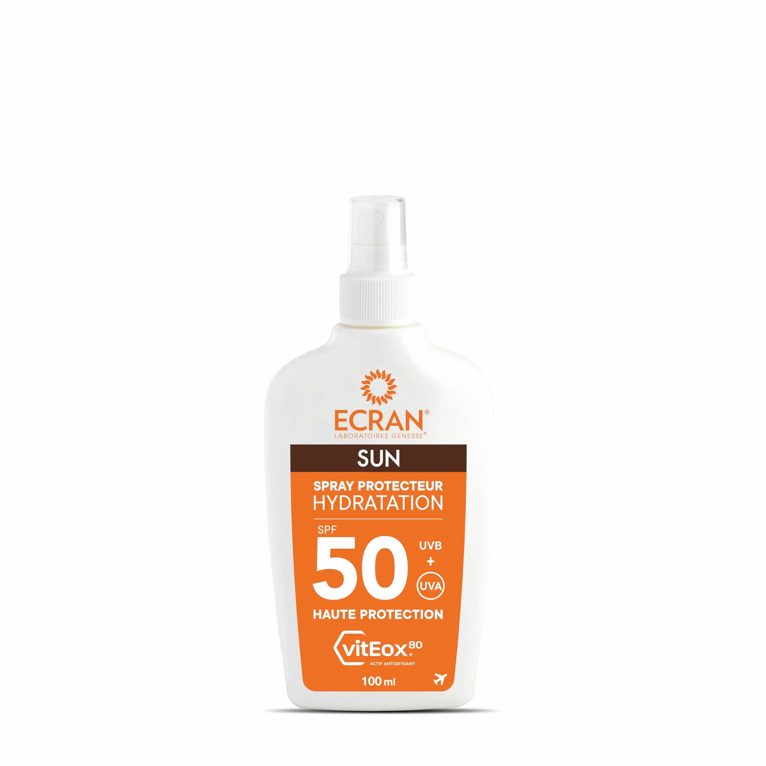 ECRAN Spray Protecteur Hydratant SPF 50 Protection Solaire UVA UVB Vitamine E Format Voyage