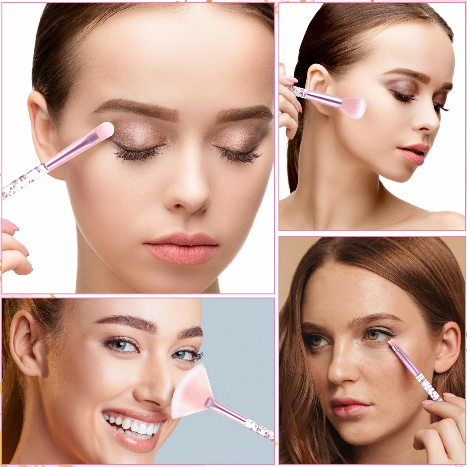 7 Pièces Crystal Pinceaux Maquillage Poudre Éventail Fond De Teint Blush Fard À Paupières