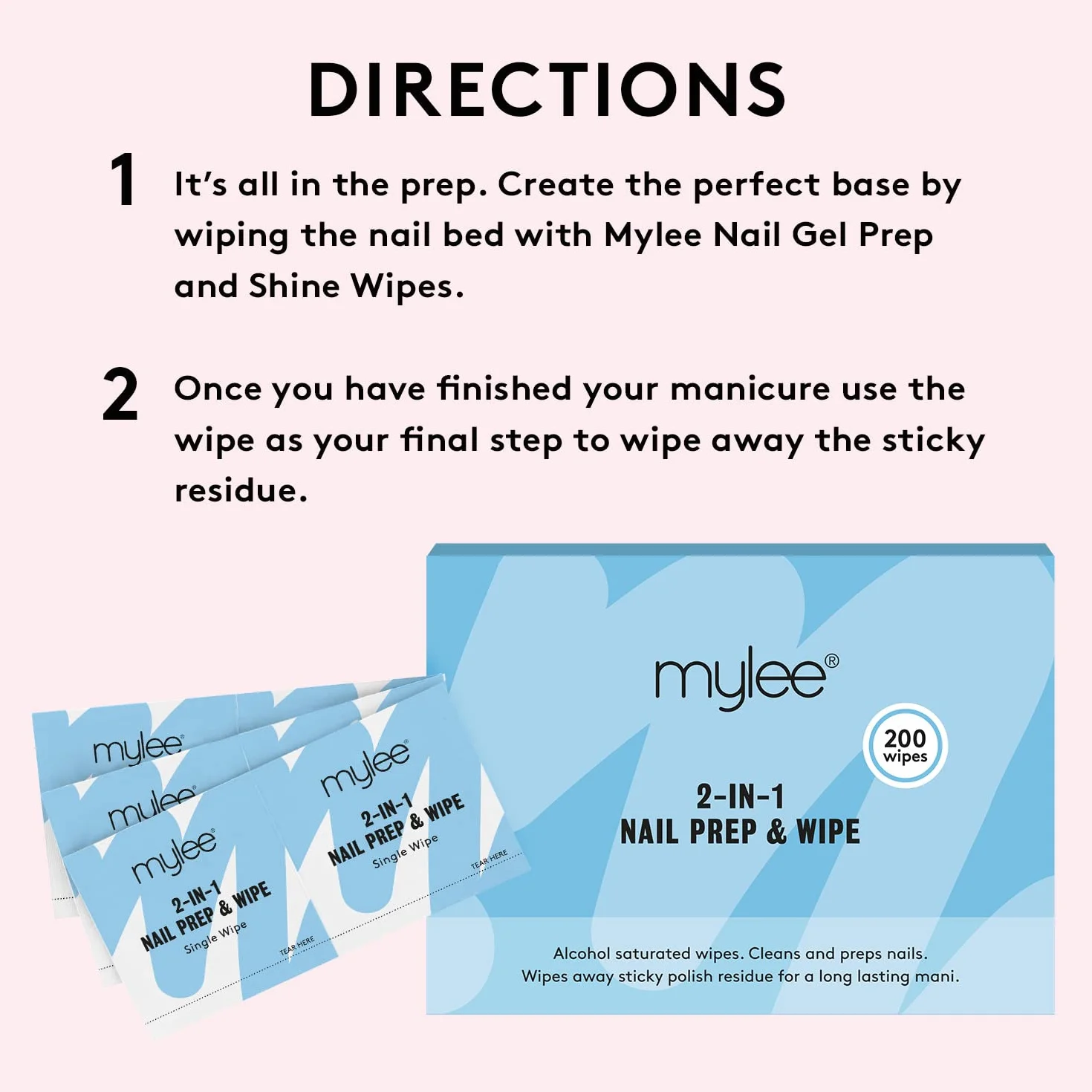 Mylee 200 Lingettes Prep & Wipe Pré-Imprégnées pour Vernis Semi-Permanent UV/LED, Nettoyage Plaque Ongulaire