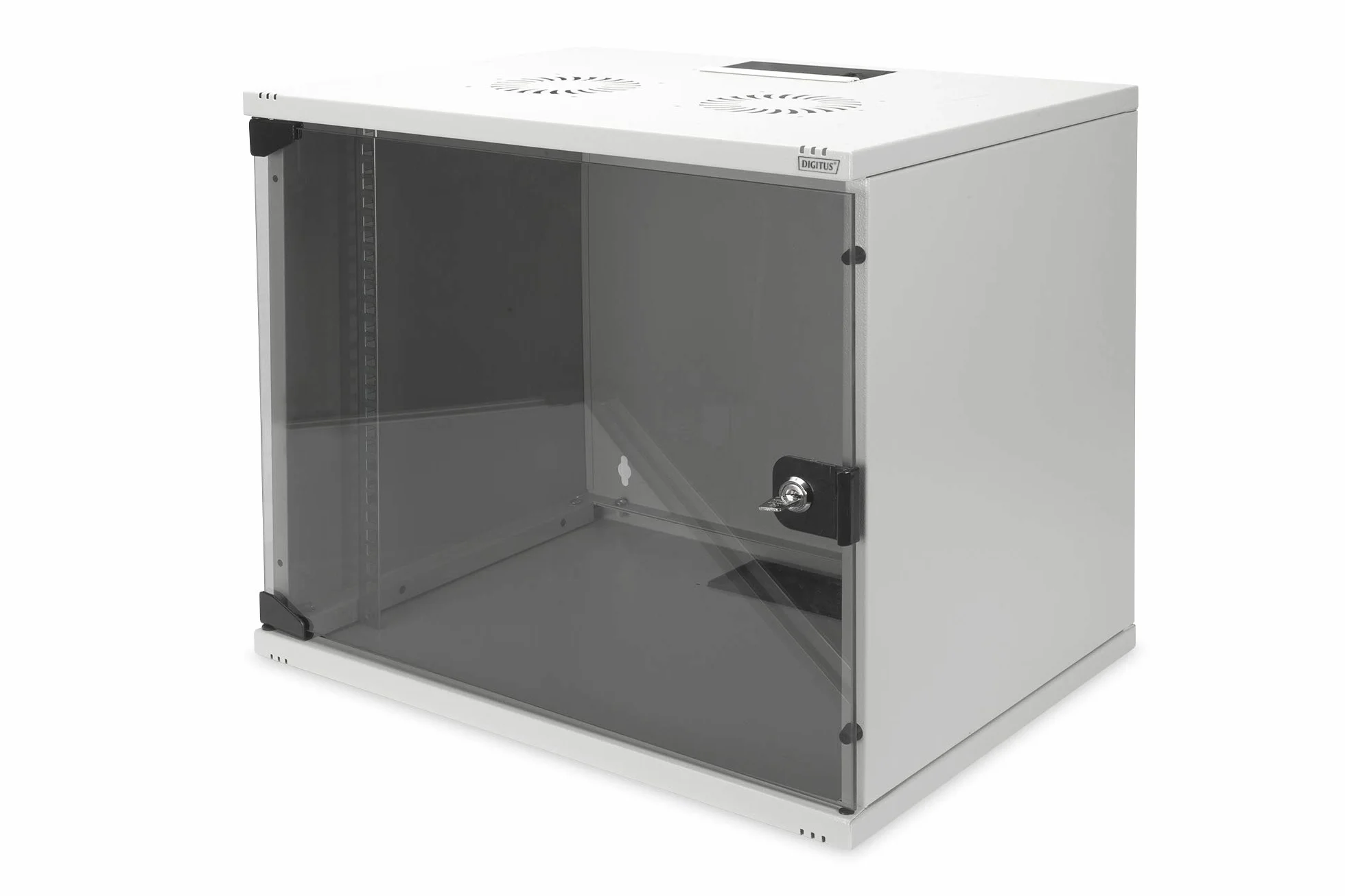 DIGITUS Set: Armoire réseau 19" 9U + ventilateur de toit + bloc multiprise 7 ports // Rack 19 pouces - Non monté - Montage mural - Profondeur 400 mm - Charge 60 kg - Profondeur utile 170-270 mm - Gris