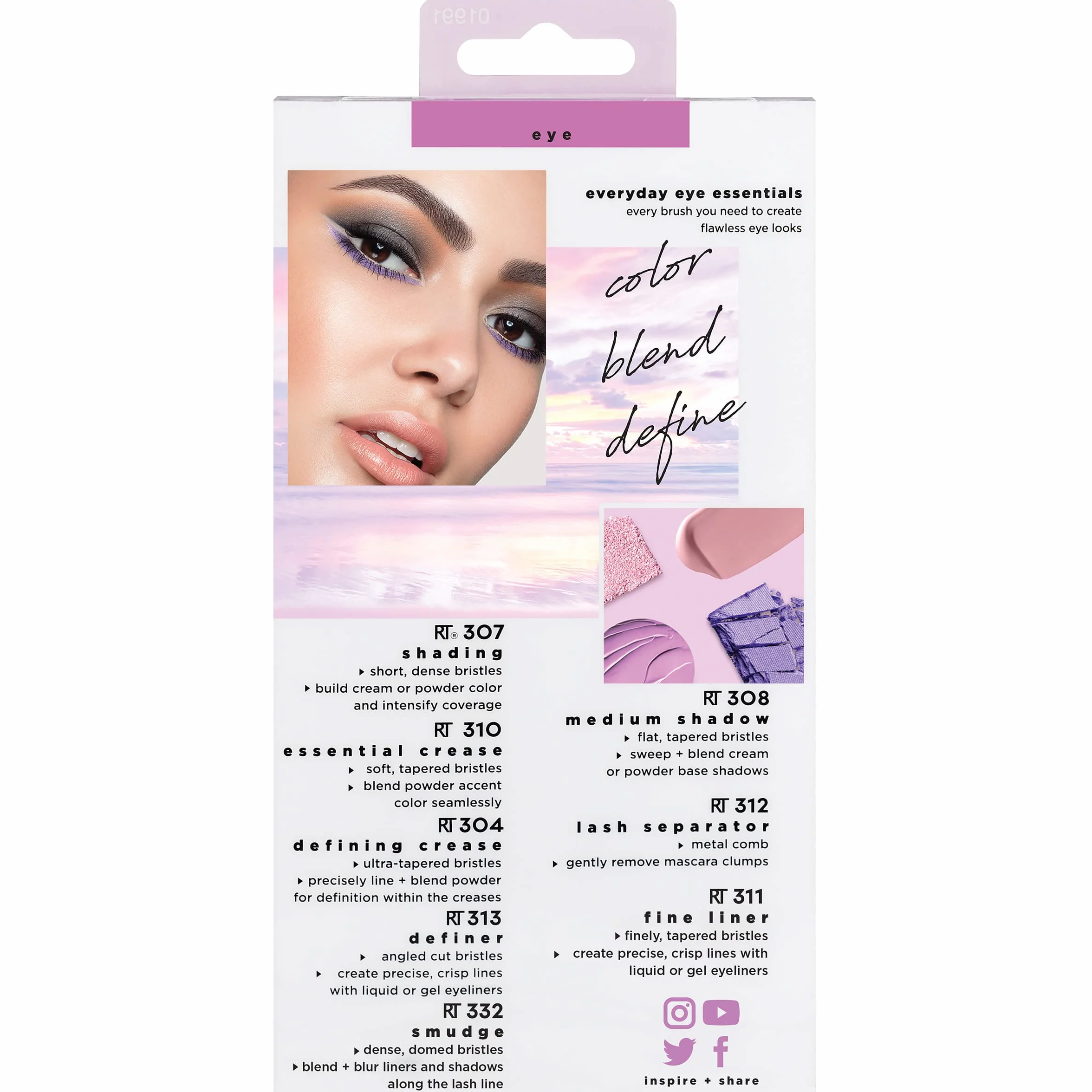 Real Techniques Ensemble de pinceaux de maquillage Everyday Eye Essentials, 8 pièces