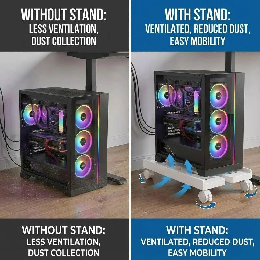 Support PC avec 4 roulettes, pour Bureau, Gamers, étudiants, Maison, Blanc
