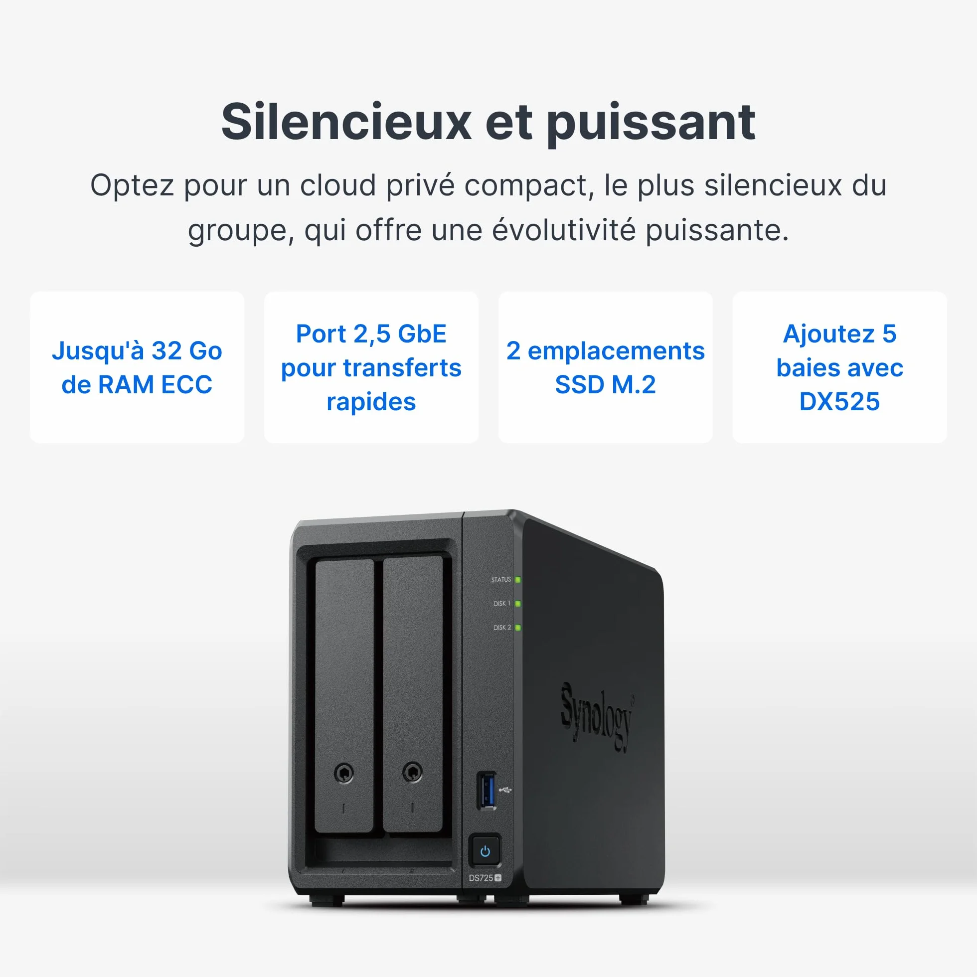 Synology DS725+ NAS 2 Baies 2.5GbE Extensible 7 Baies