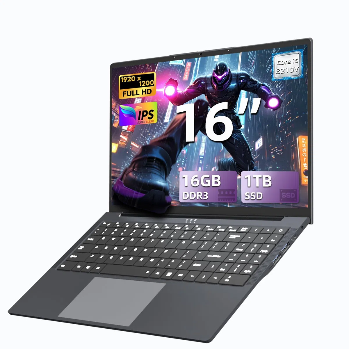 Ordinateur Portable 16 Pulgadas avec Core i5 8210Y Procesador, PC Portable Win 11 Pro 16GB RAM 1TB SSD, Laptop 1200P FHD avec Clavier Rétroéclairé et Pavé Numérique, Mini-HDMI USB3.0 Type-C Webcan