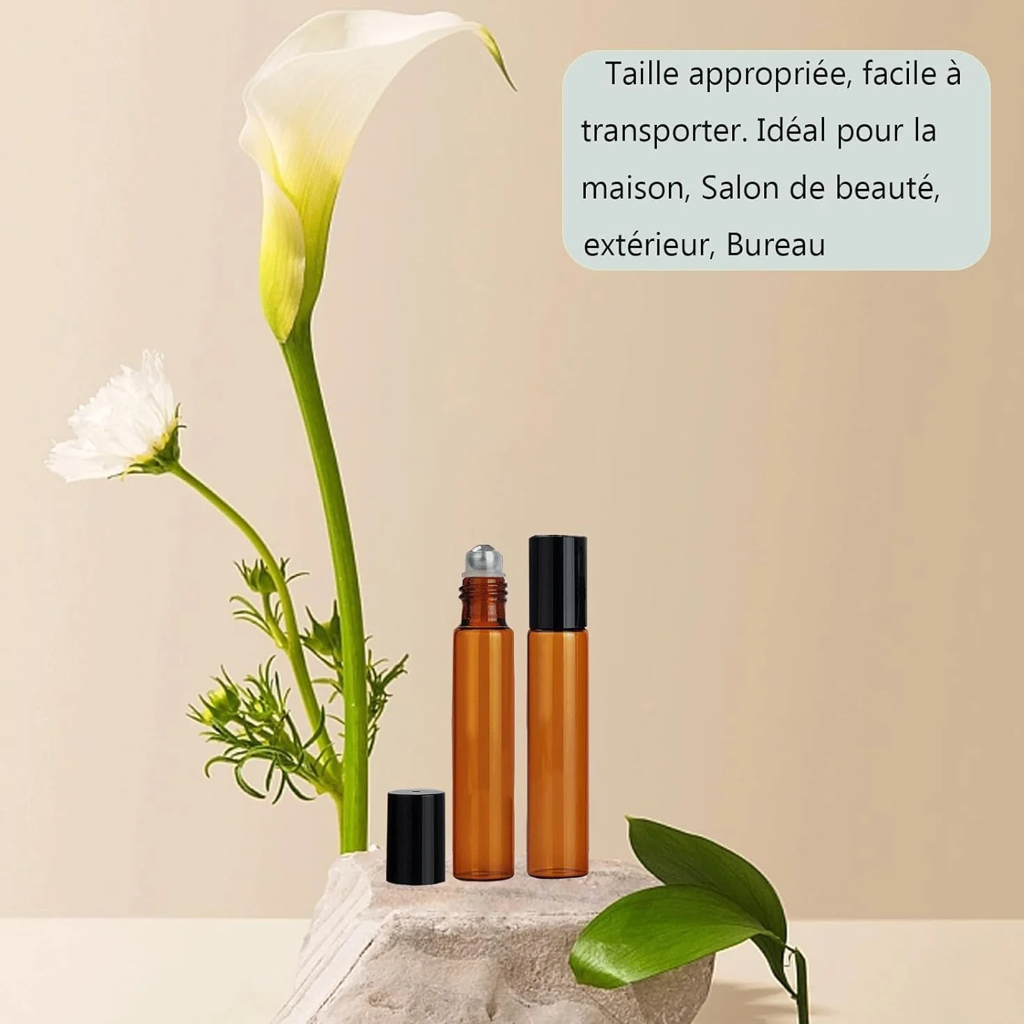 Bouteille Roll On en Verre 10 ml 24PCS Flacon Huile Essentielle Vide avec Bille en Acier Inoxydable