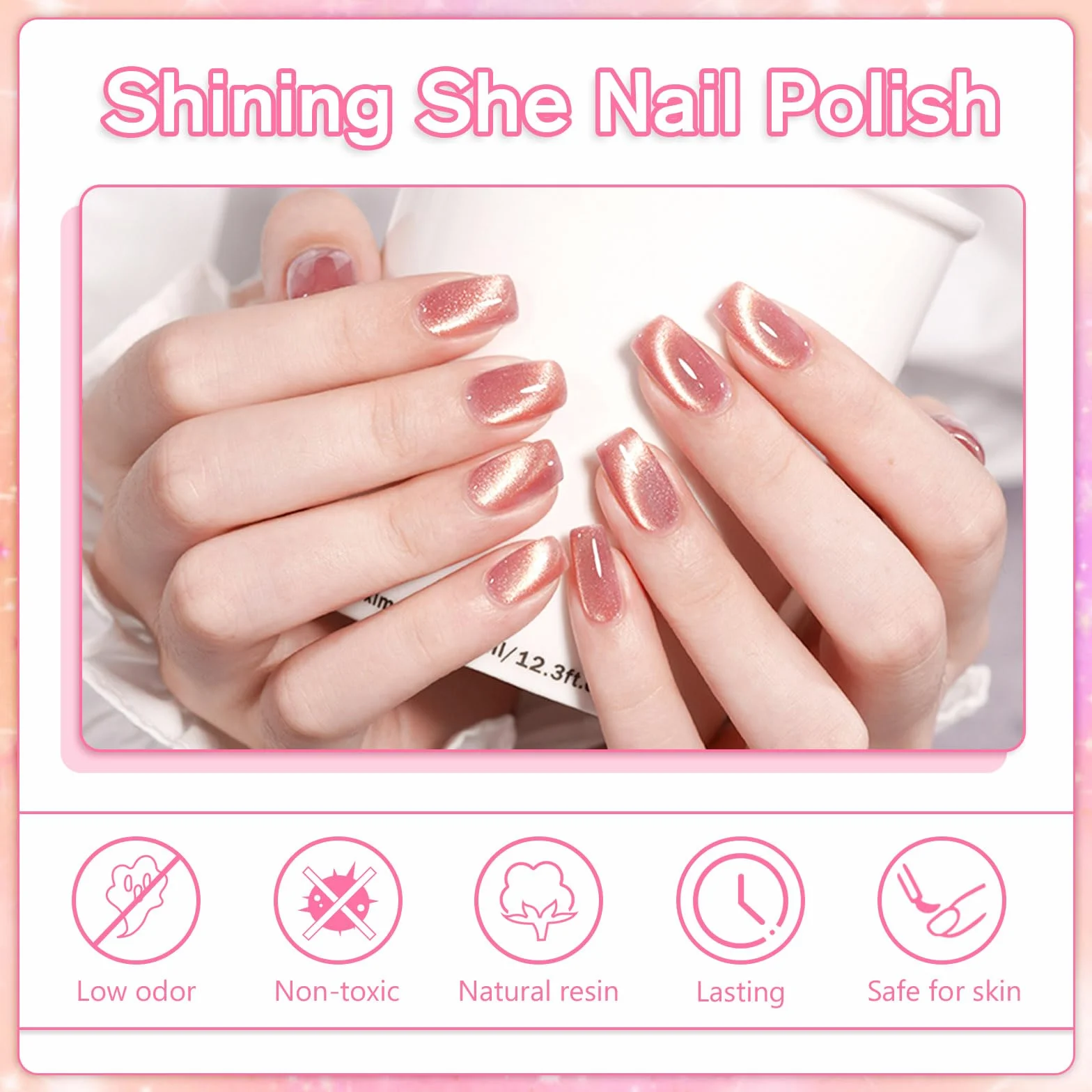 Shining She Vernis Semi Permanent Magnétique 4 Couleurs Nude Rose Or Rose Holographique Cat Eye 8ml