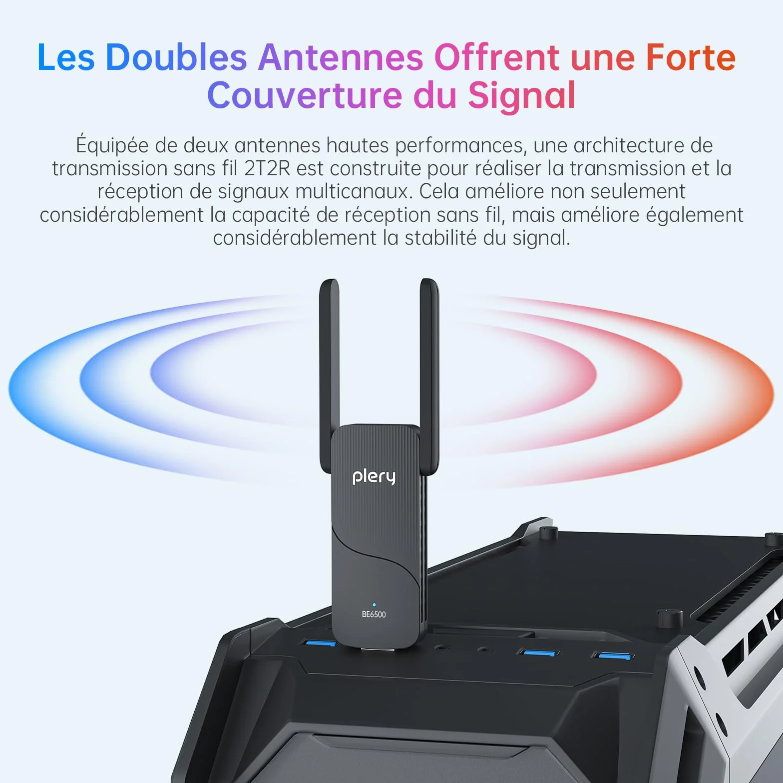 BE6500 Clé WiFi 7 Adaptateur Réseau sans Fil Tri-Bande 6GHz 5GHz 2.4GHz USB Longue Portée Antenne à Gain Élevé Compatible Windows 11/10 WPA3