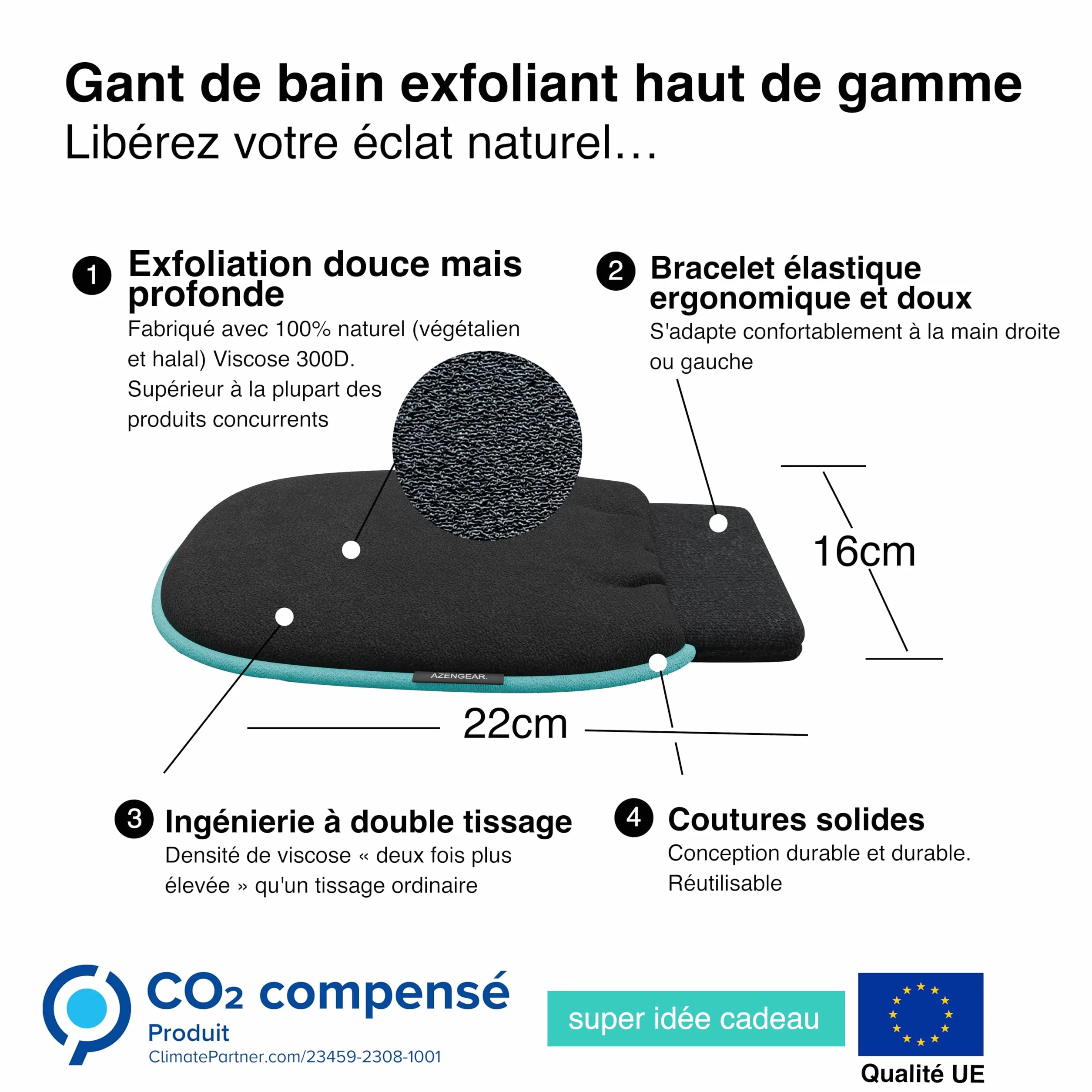 aZengear Gant exfoliant Paire - Gant de gommage profond pour le bain coréen - Élimination des peaux mortes, Noir