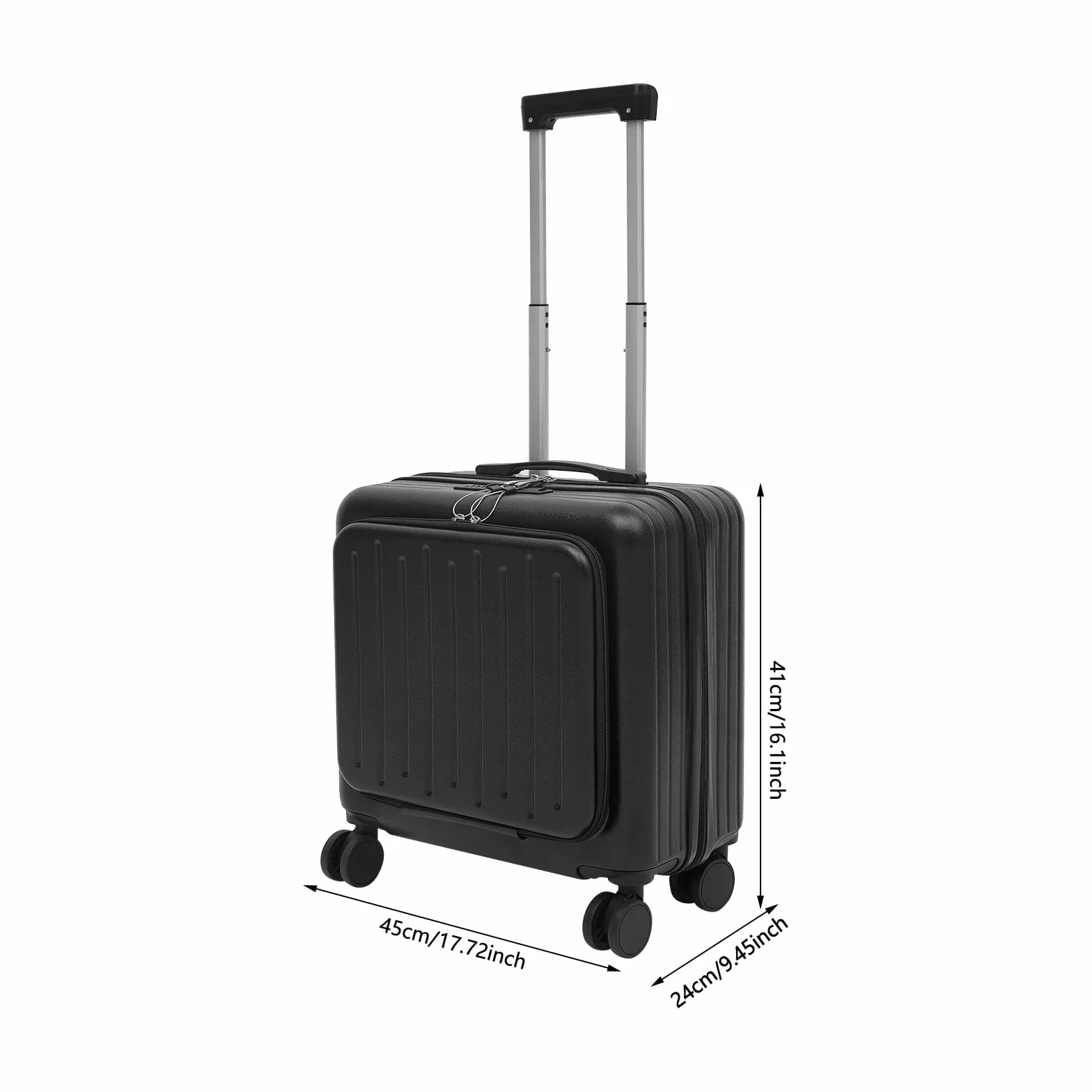 Valise de pilote de 45,7 cm avec roulettes, petit bagage à main avec compartiment pour ordinateur portable, port de charge USB, porte-gobelet, valise de voyage légère avec serrure à