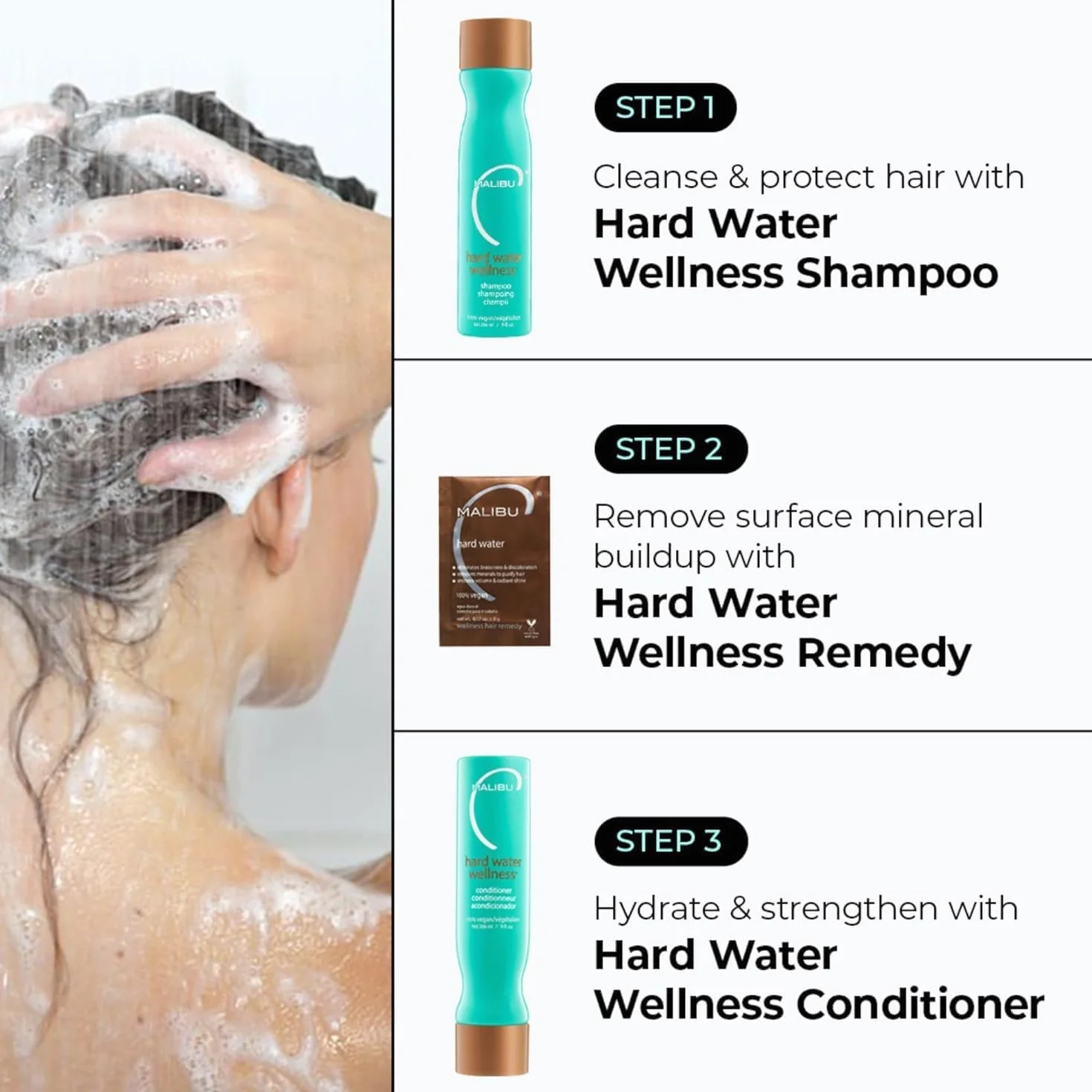 Malibu C Kit de traitement à l'eau dure, shampoing 9 oz, après-shampooing 9 oz, traitement 0,17 oz