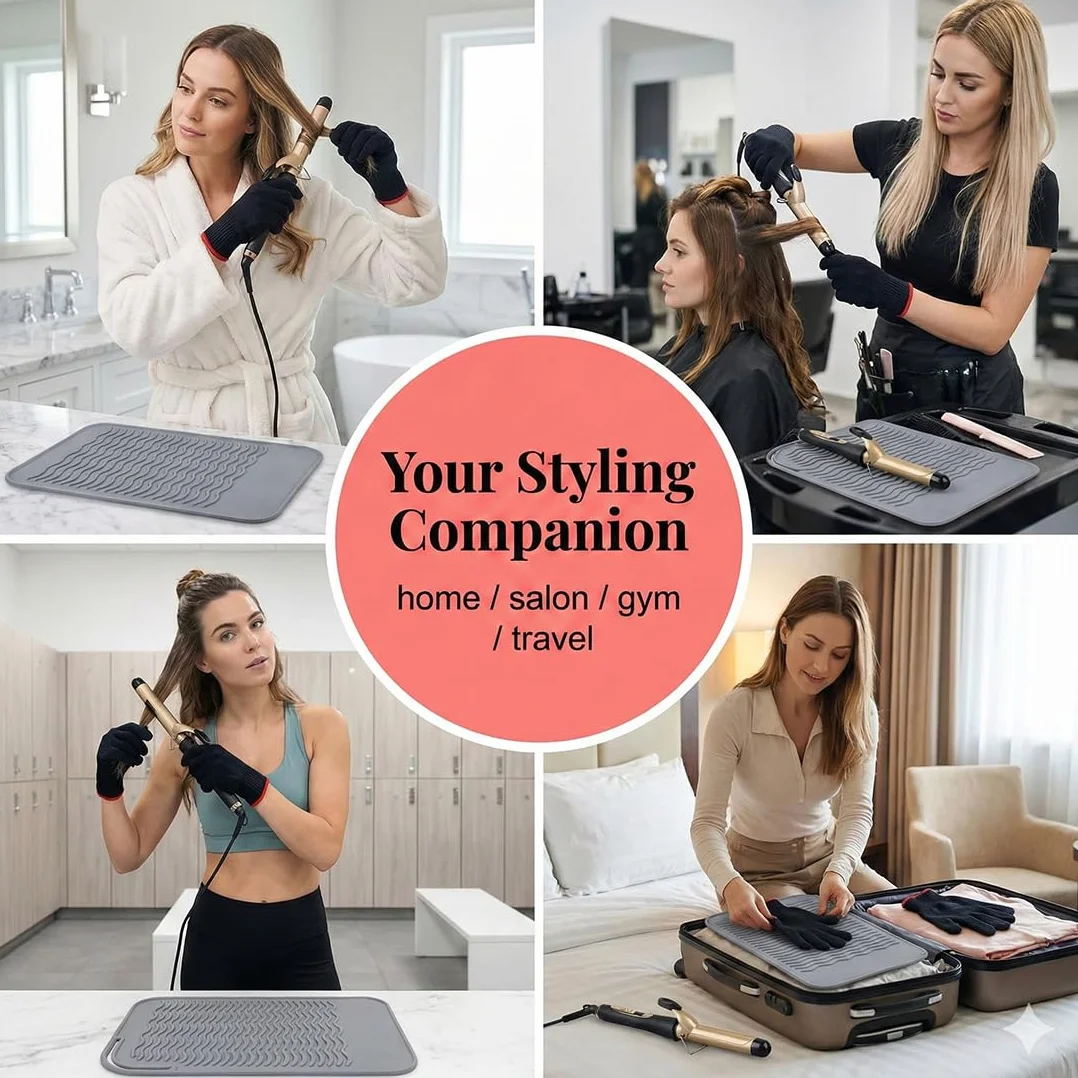 Gants Contre La Chaleur De Protection et Coussin Anti-brûlure, Coiffure Anti Chaleur Professionnel
