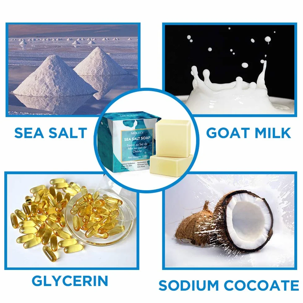 Savon Lait de Chèvre au Sel de Mer Exfoliant Anti Acné Cicatrices Points Noirs Visage Corps