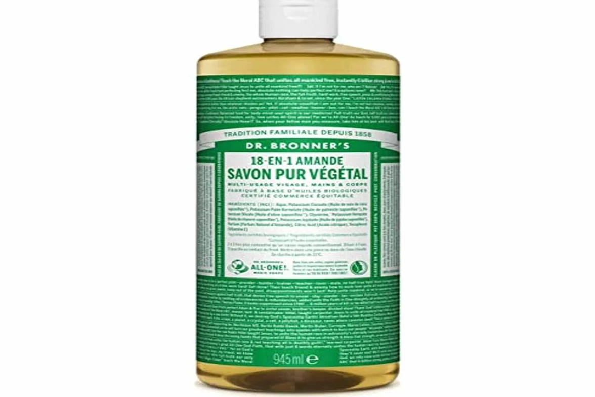 Dr. Bronner’s Savon Liquide Bio 18-en-1 Amande 945 ml Grand Format Économique Savon Naturel Multiusage Corps Visage Cheveux Vegan Huiles Bio