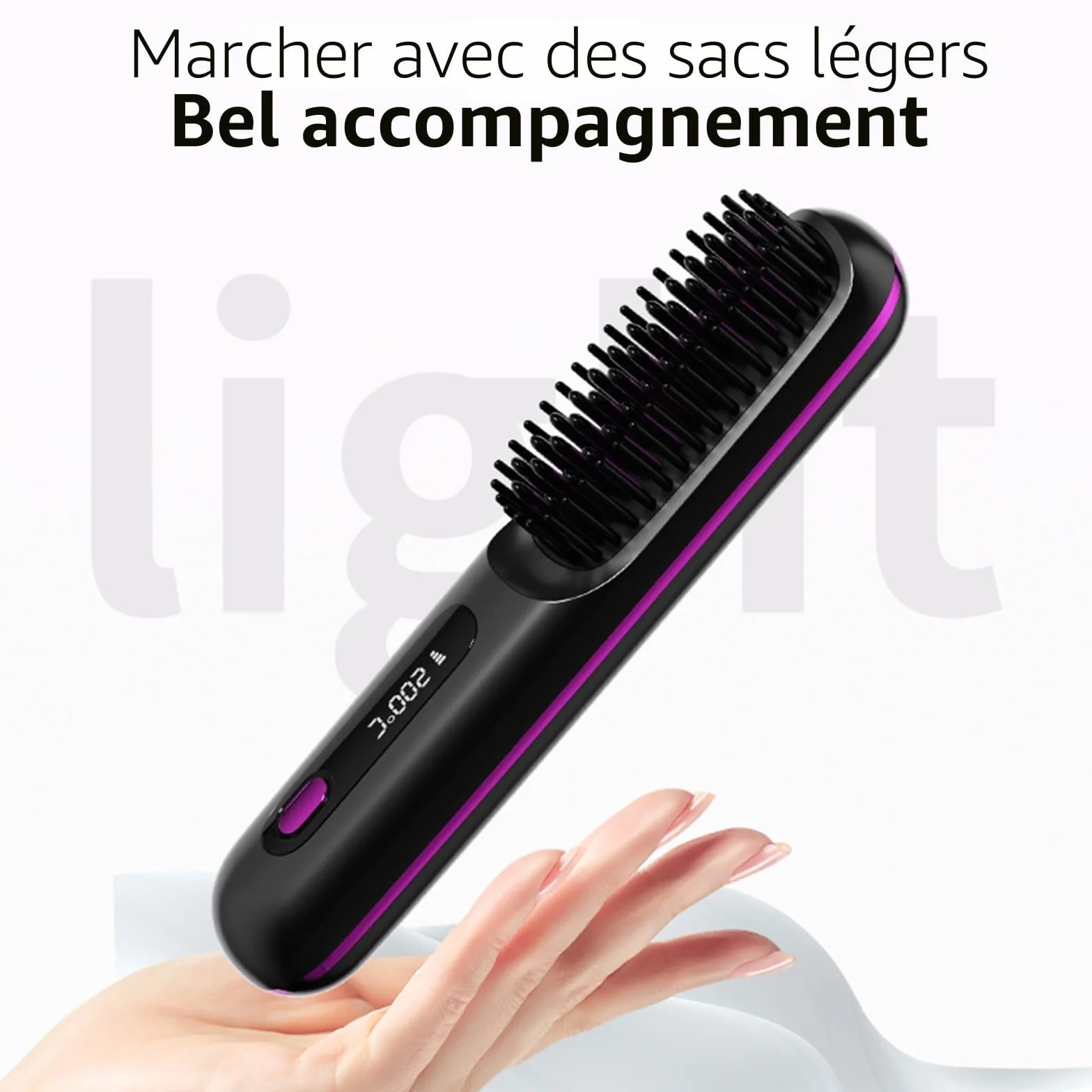 Go Brush Pro Brosse À Cheveux Lisse Sans Fil Rechargeable Portable Affichage LED Chauffage Rapide Noir