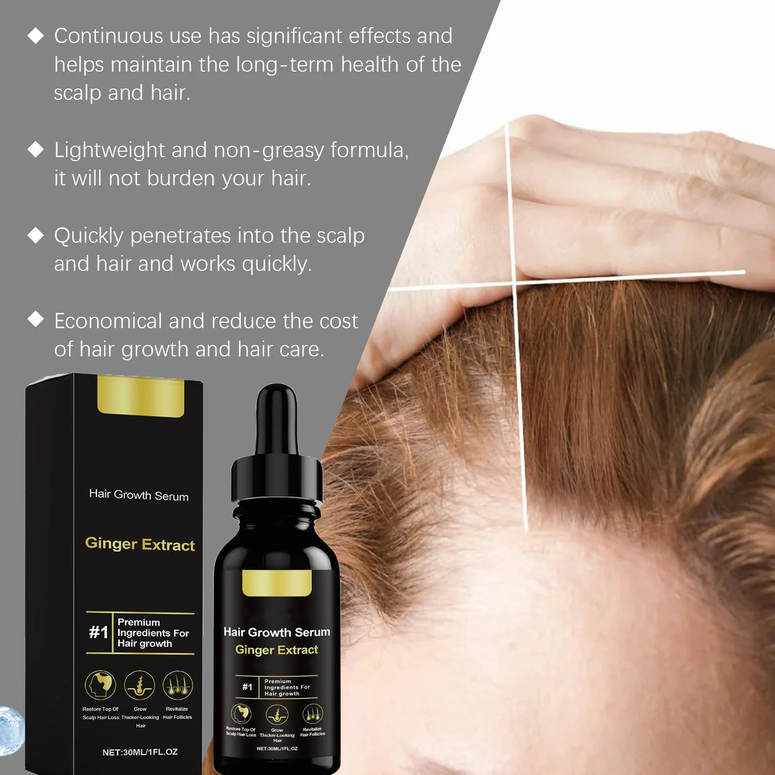 Huile Pousse Cheveux Anti-Chute Sérum Naturel Huile De Ricin Gingembre Booster Croissance Cheveux 30ml