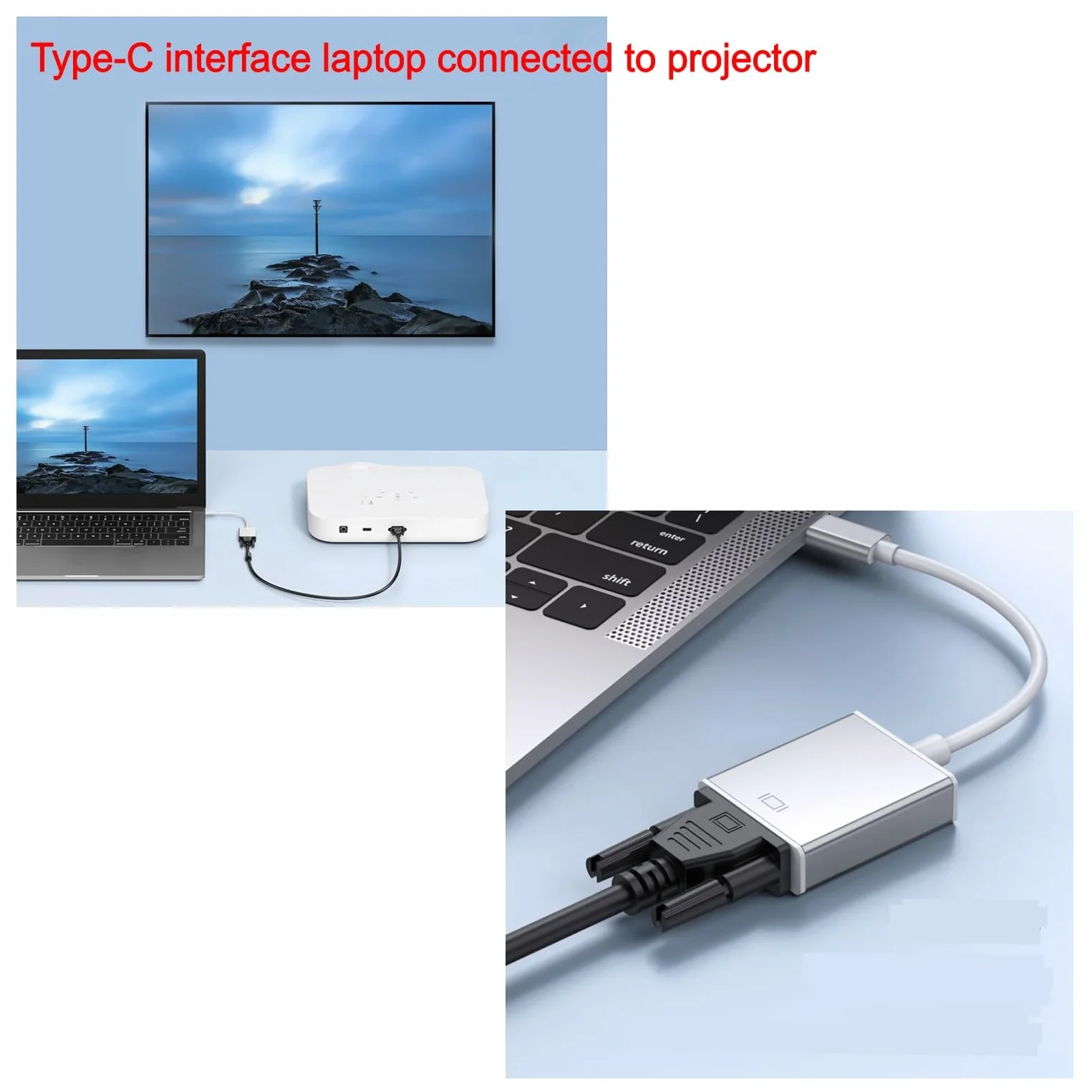 Adaptateur USB C vers VGA, Thunderbolt 3/4 USB 3.1 Type-C mâle vers VGA Femelle pour MacBook Pro, iPhone 16/15 Pro/Max, iPad Pro, Lenovo