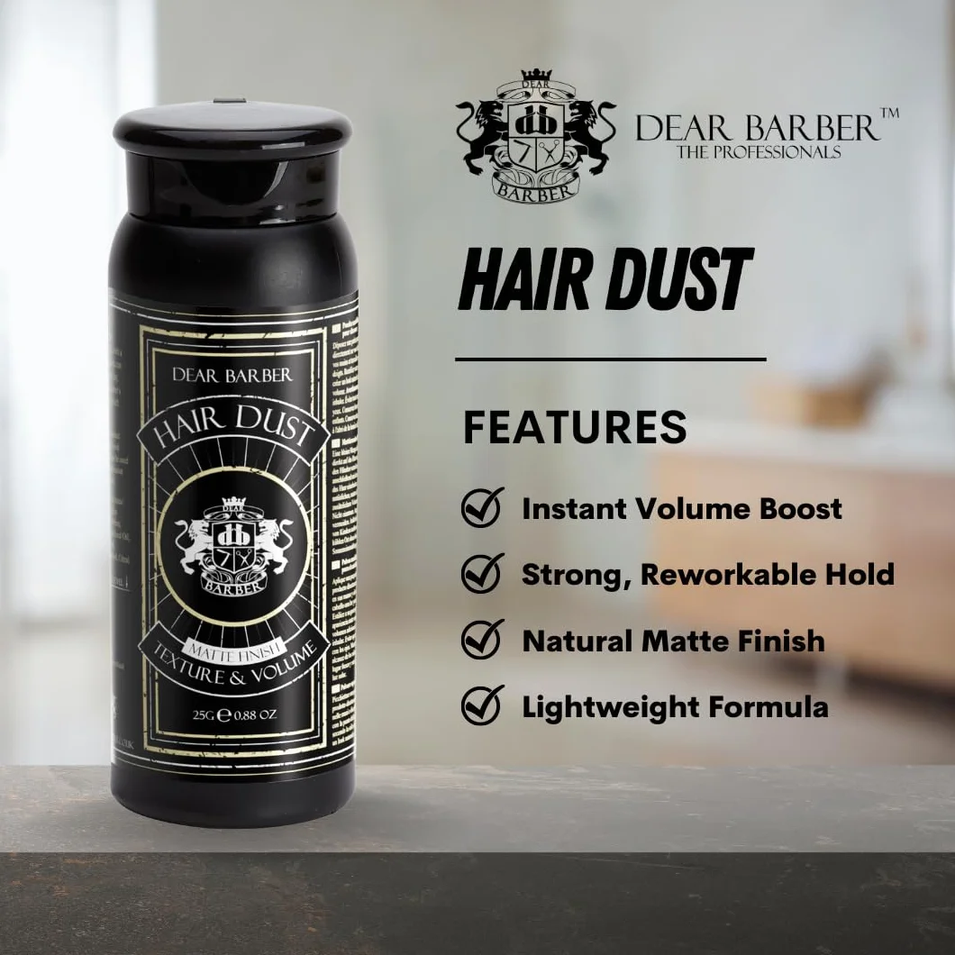Dear Barber Poudre Coiffante Homme 25g – Poudre Texturisante Volume Cheveux Fixation Forte Fini Mat Naturel