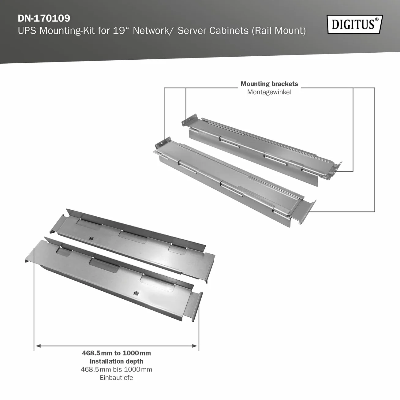 DIGITUS Kit de Montage UPS pour Armoire réseau 19" (Rail profilé)