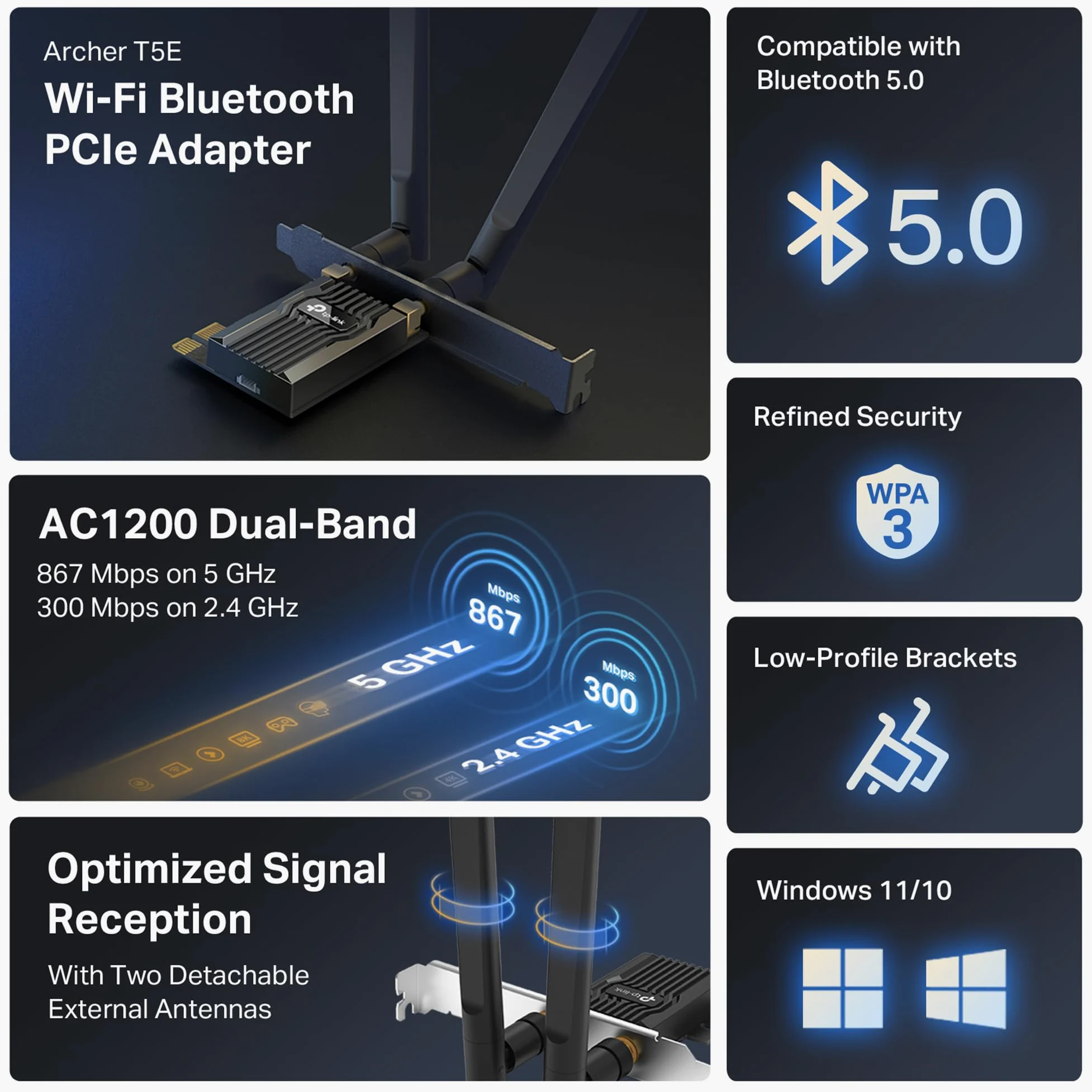 TP-LINK Archer T5E adaptador y tarjeta de Red Interno WLAN/Bluetooth 867 Mbit/s