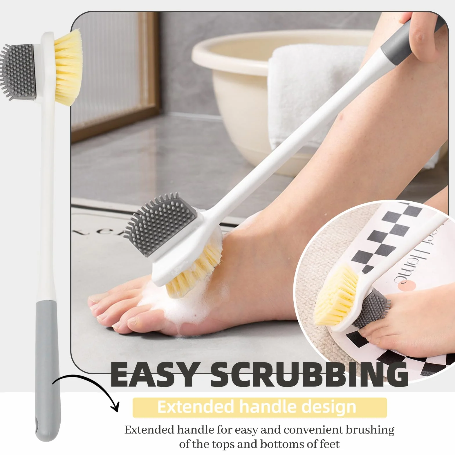 Brosse Pieds Douche avec Manche, Brosse de Lavage des Pieds