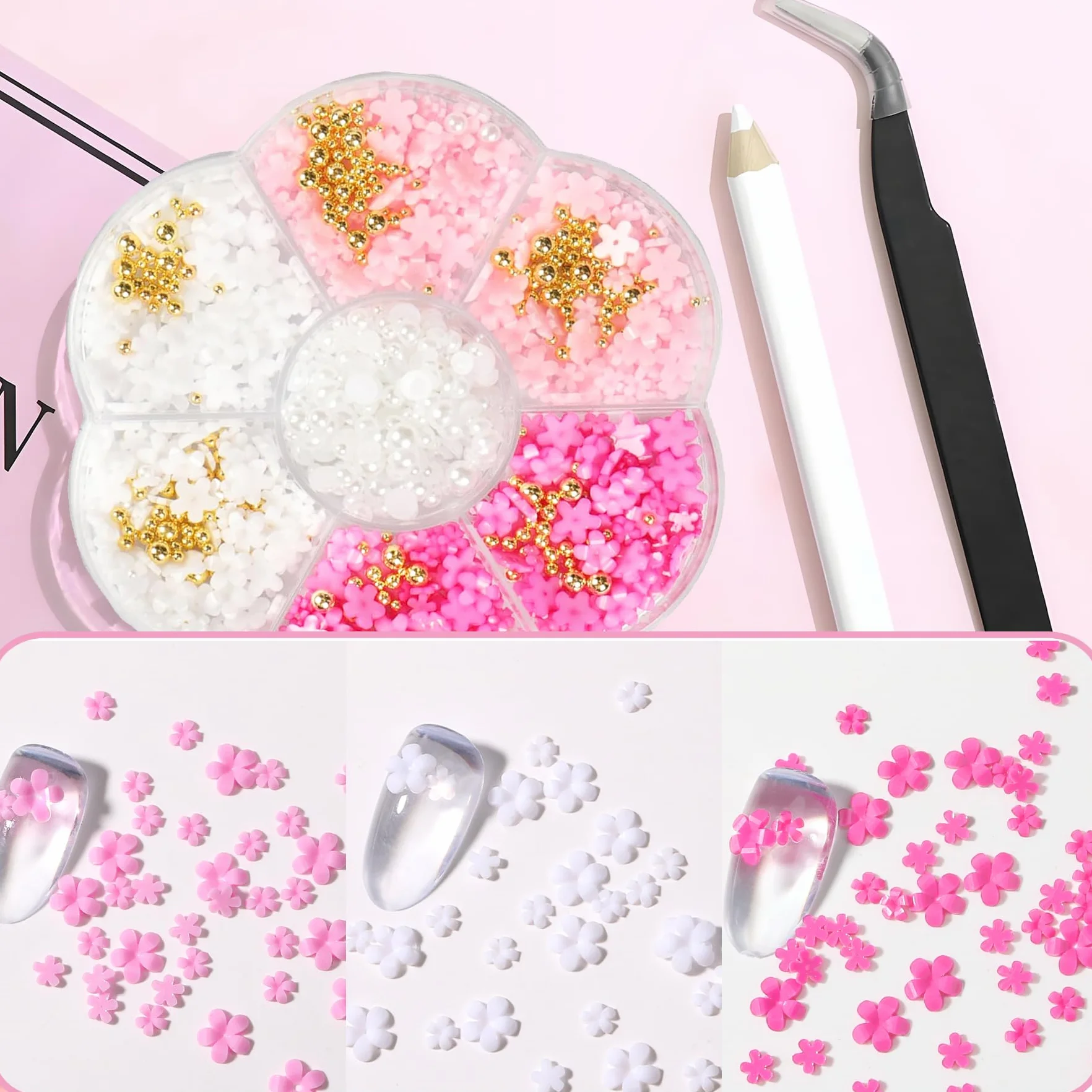 Breloques Ongles Nail Art Arc 3D Nœud Papillon Fleur Rose Rouge
