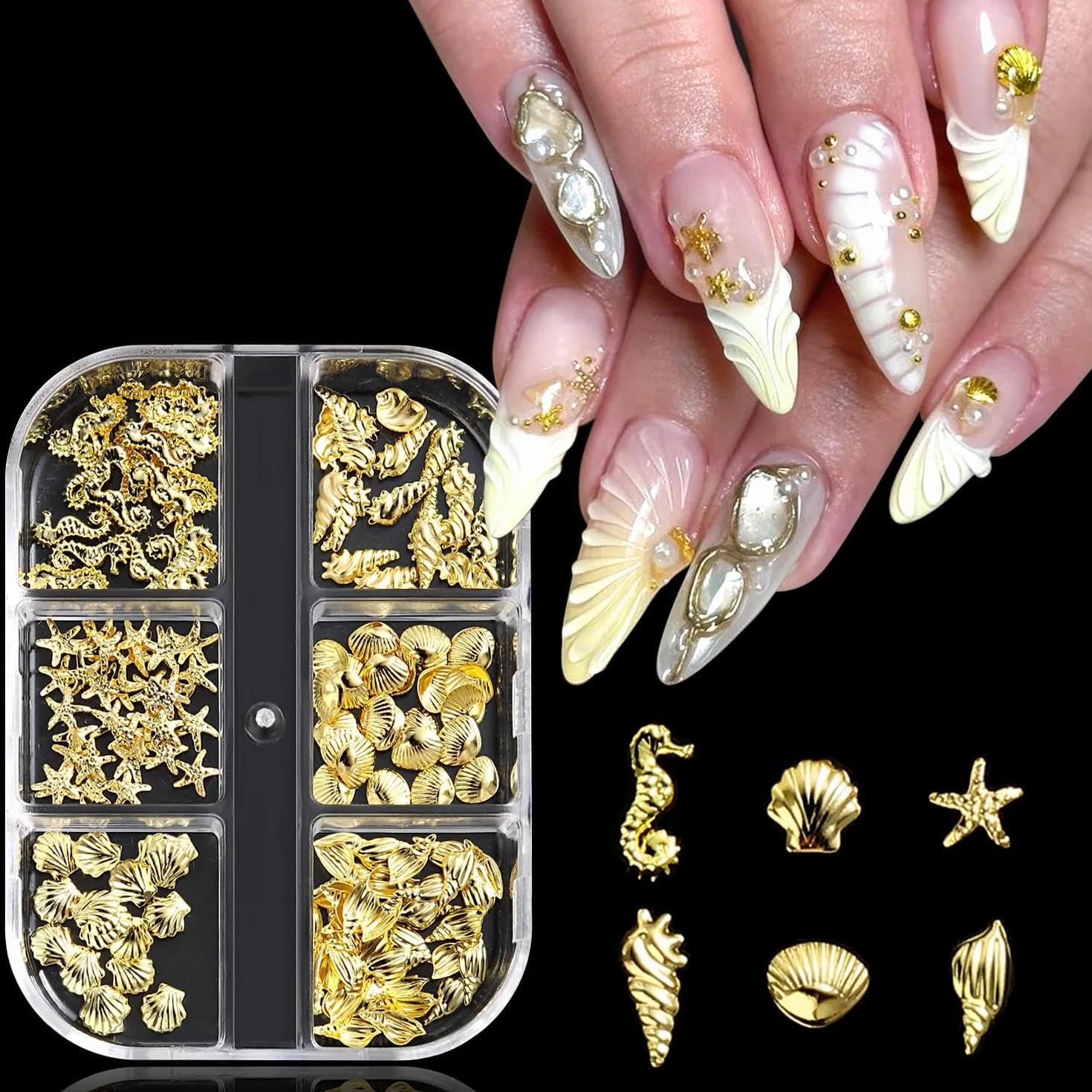 Breloques Nail Art Coquillage 6 Compartiments Thème Océan DIY Décoration