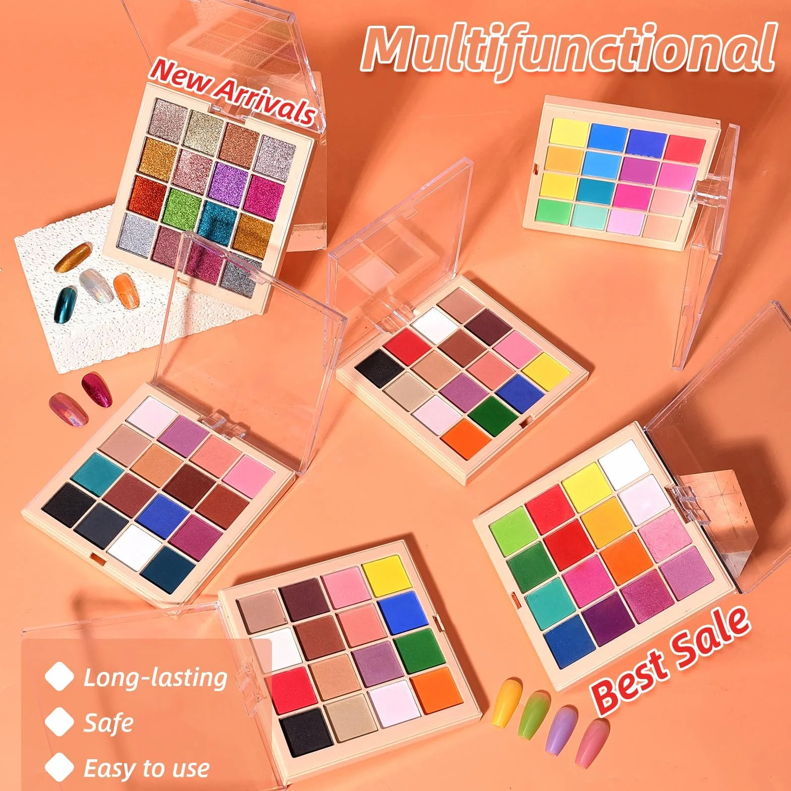 Palette de poudre pigmentée pour ongles 16 couleurs avec éponges et stylo French Aura