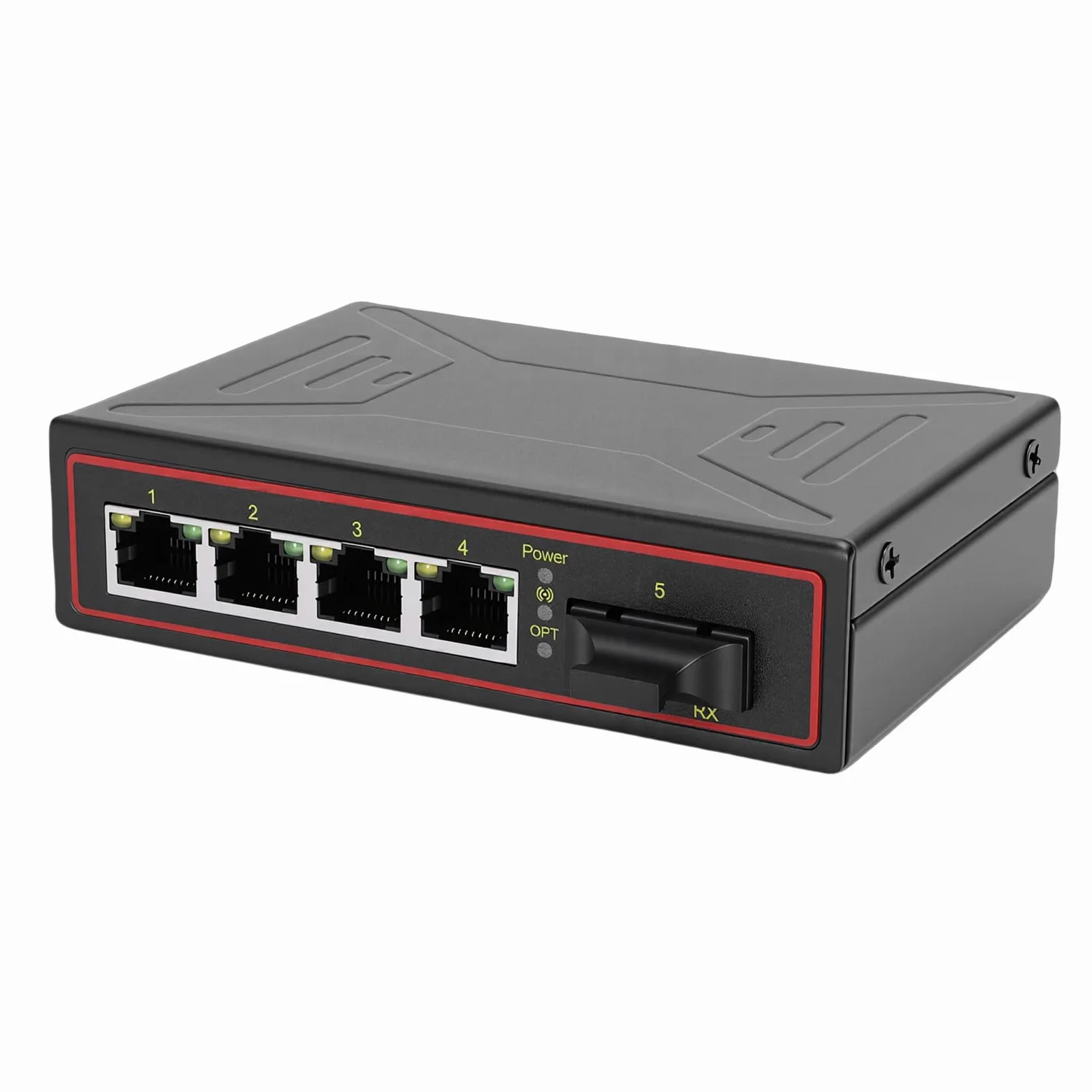 Zunate Commutateur Ethernet Industriel, 1 Port SFP et 4 Ports RJ45, Convertisseur de Média Fibre Ethernet 10 100 Mbps avec Port Fibre Remplaçable à Chaud, pour Fonctionnement en Réseau