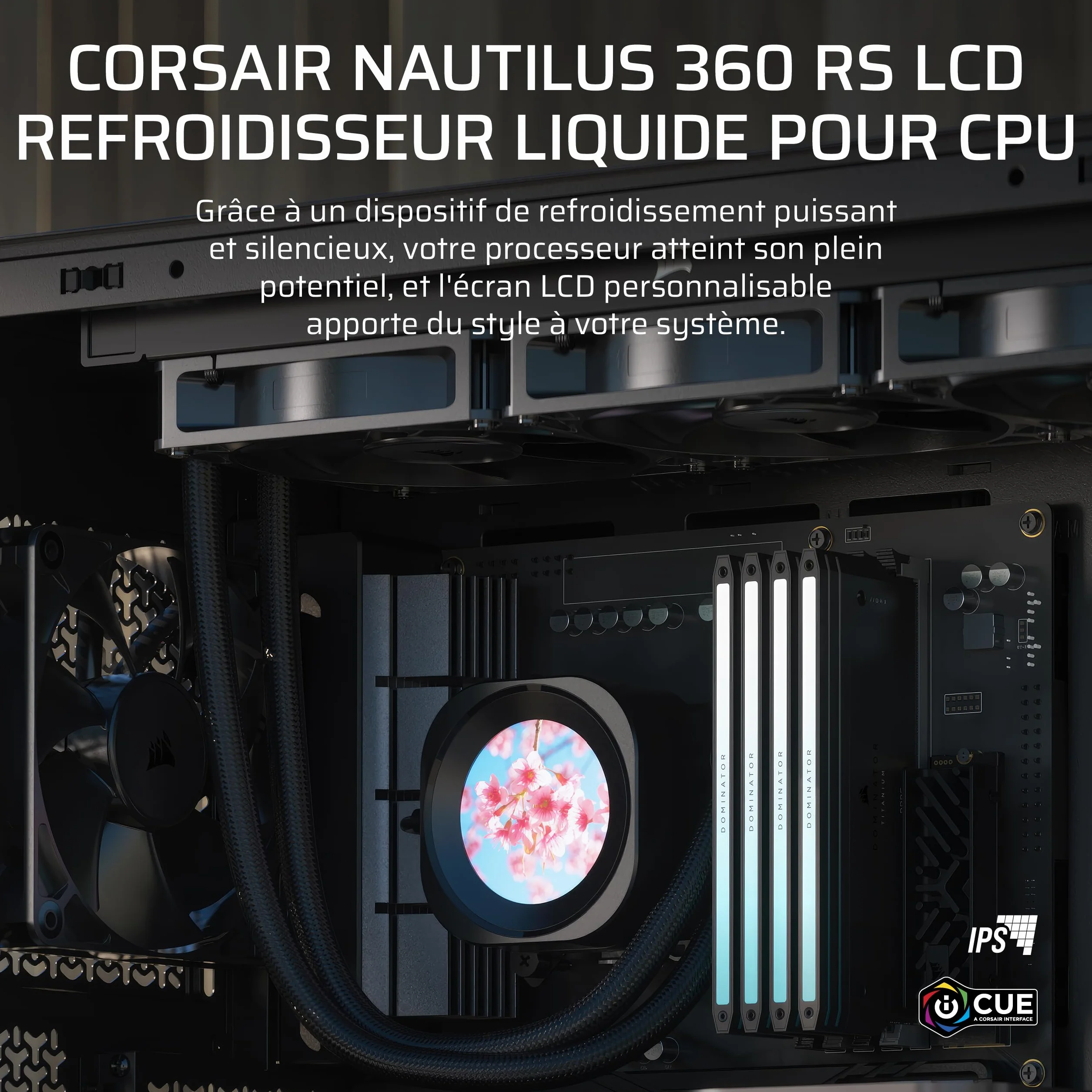 CORSAIR NAUTILUS 360 RS LCD AIO CPU Cooler Noir – Ecran LCD IPS 5.3cm, Radiateur 360mm, Intel LGA 1851/1700, AMD AM5/AM4