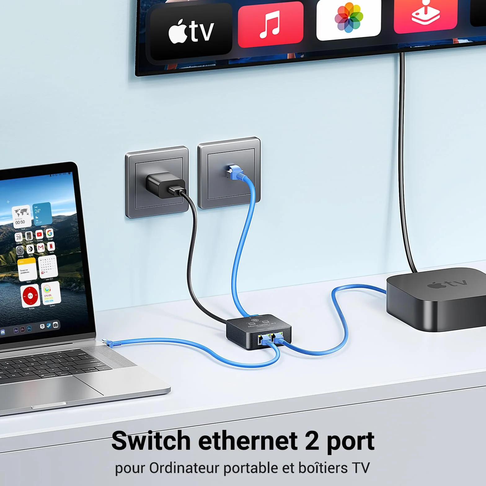 KiWiBiRD switch ethernet 2 port gigabit 1000Mbps doubleur rj45 repartiteur cat 8 7 6 5e 5