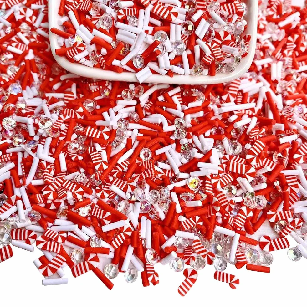 Lot 200 g tranches d'argile polymère Noël Bonbons d'orge Breloques Nail Art Menthe poivrée Scrapbooking embellissements Rouges