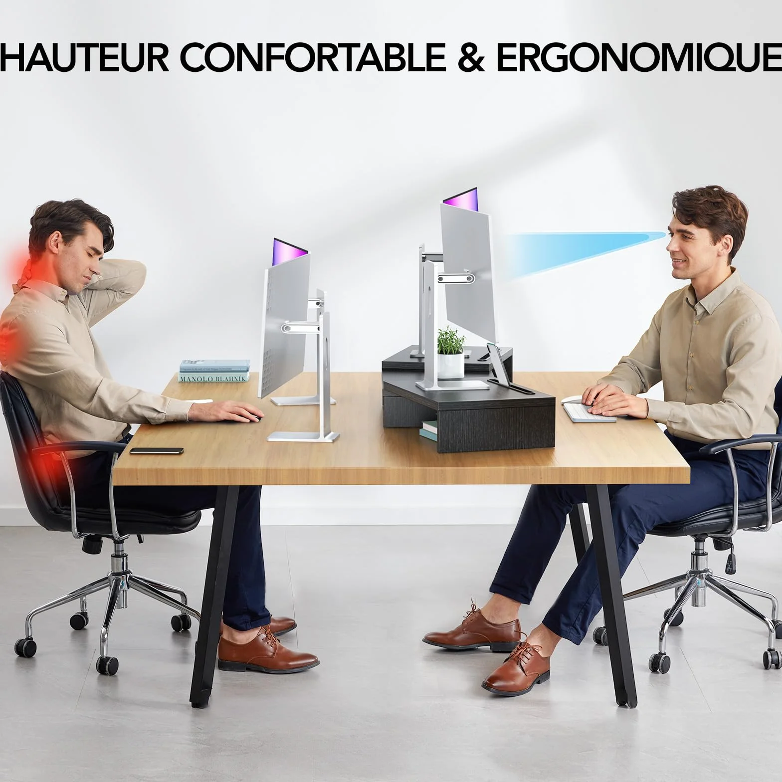 HUANUO Support Moniteur Double, Rehausseur Ecran PC Bureau Noir