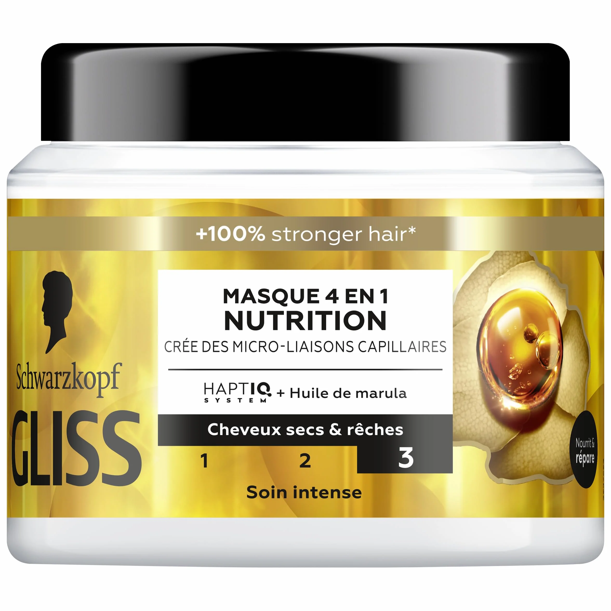 Schwarzkopf GLISS Masque 4en1 Nutrition Huile de Marula Haptiq System Soin Intense Cheveux Secs 400ml