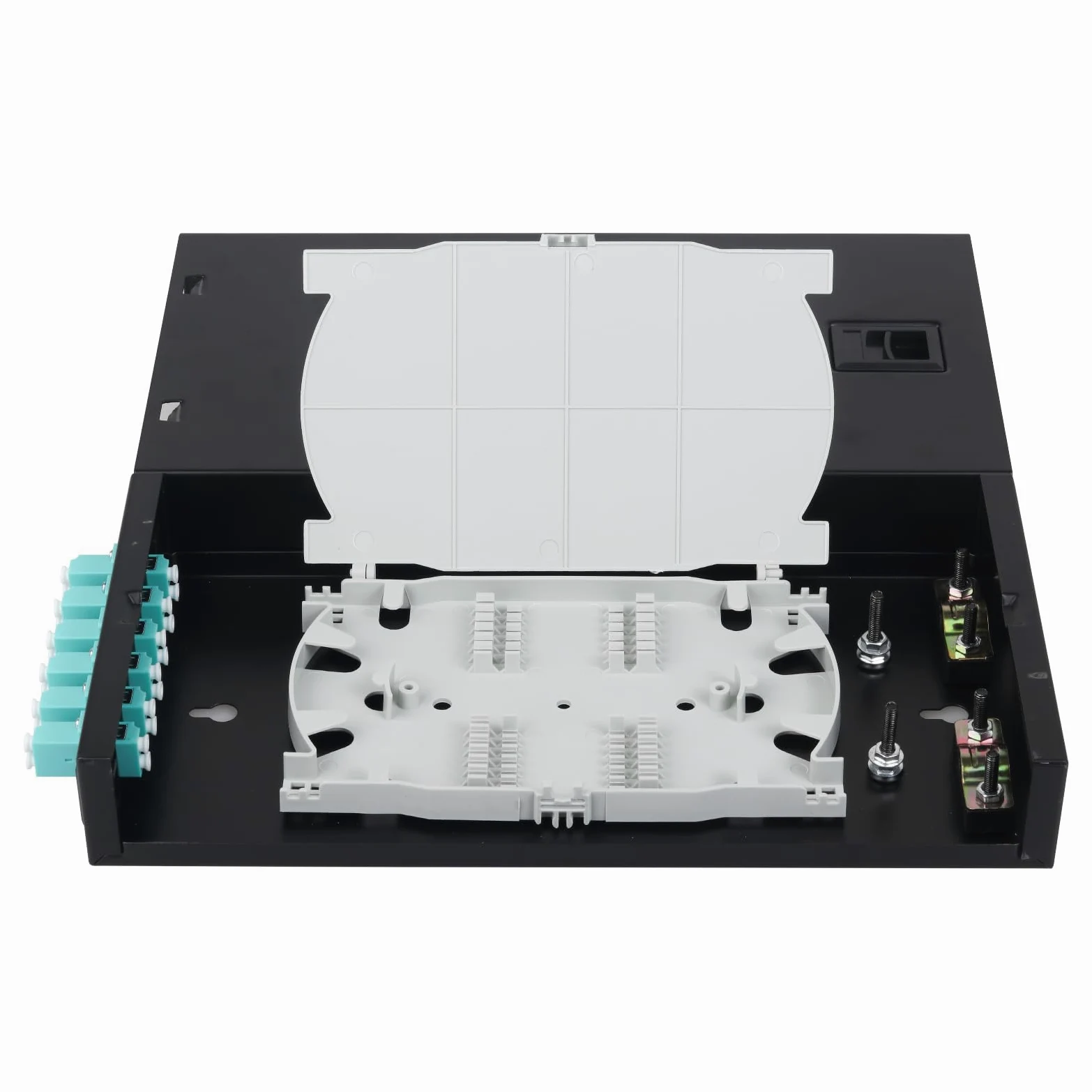 LC-MM LC-OM3 Boîtier mural en fibre optique duplex 12 ports avec bobine multimode LC-OM3 (comprend 1,2 m Pigtail et 6 coupleurs)