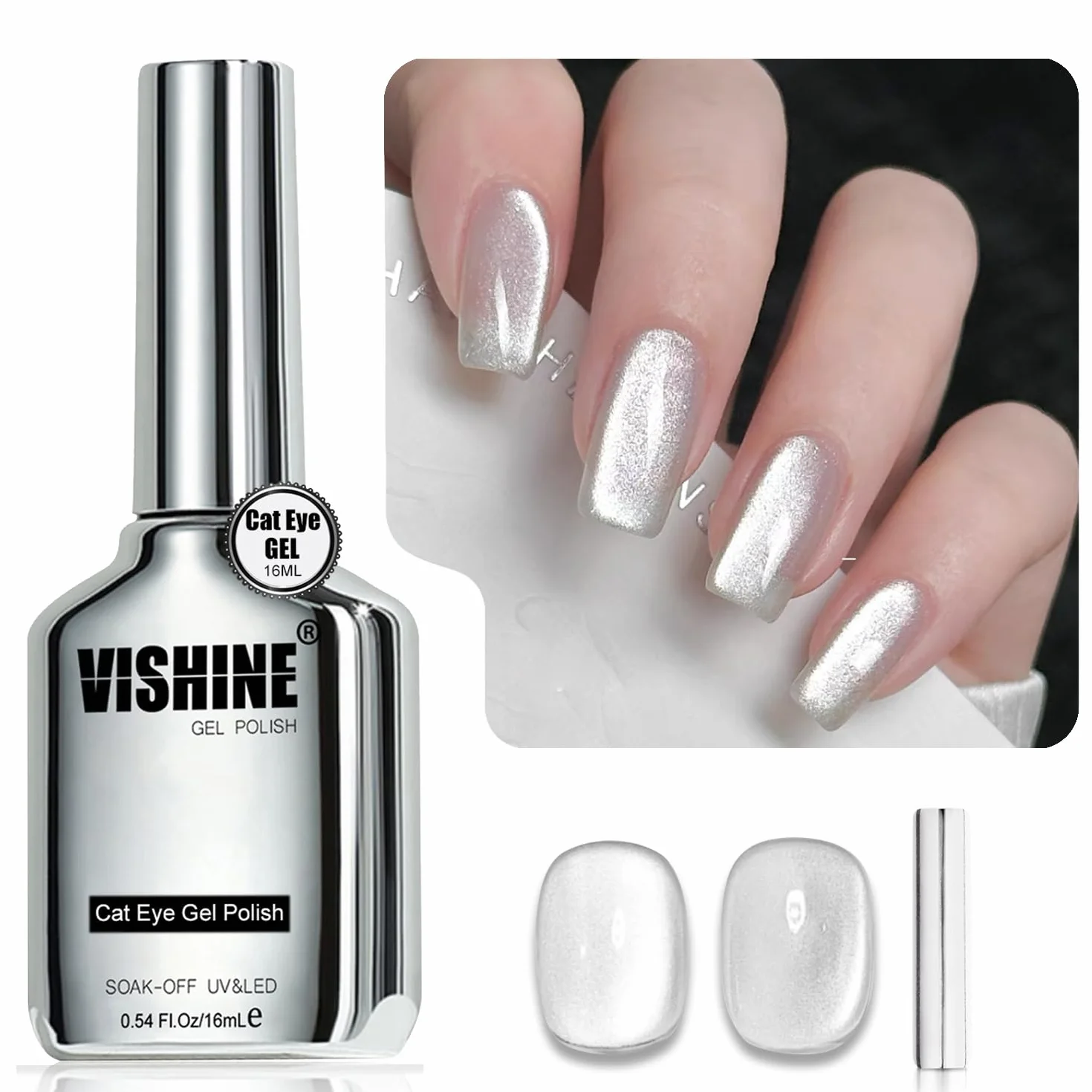 Vishine Vernis Gel Effet Œil de Chat 16ml Magnétique Holographique Pailleté UV Réfléchissant Translucide Nail Art