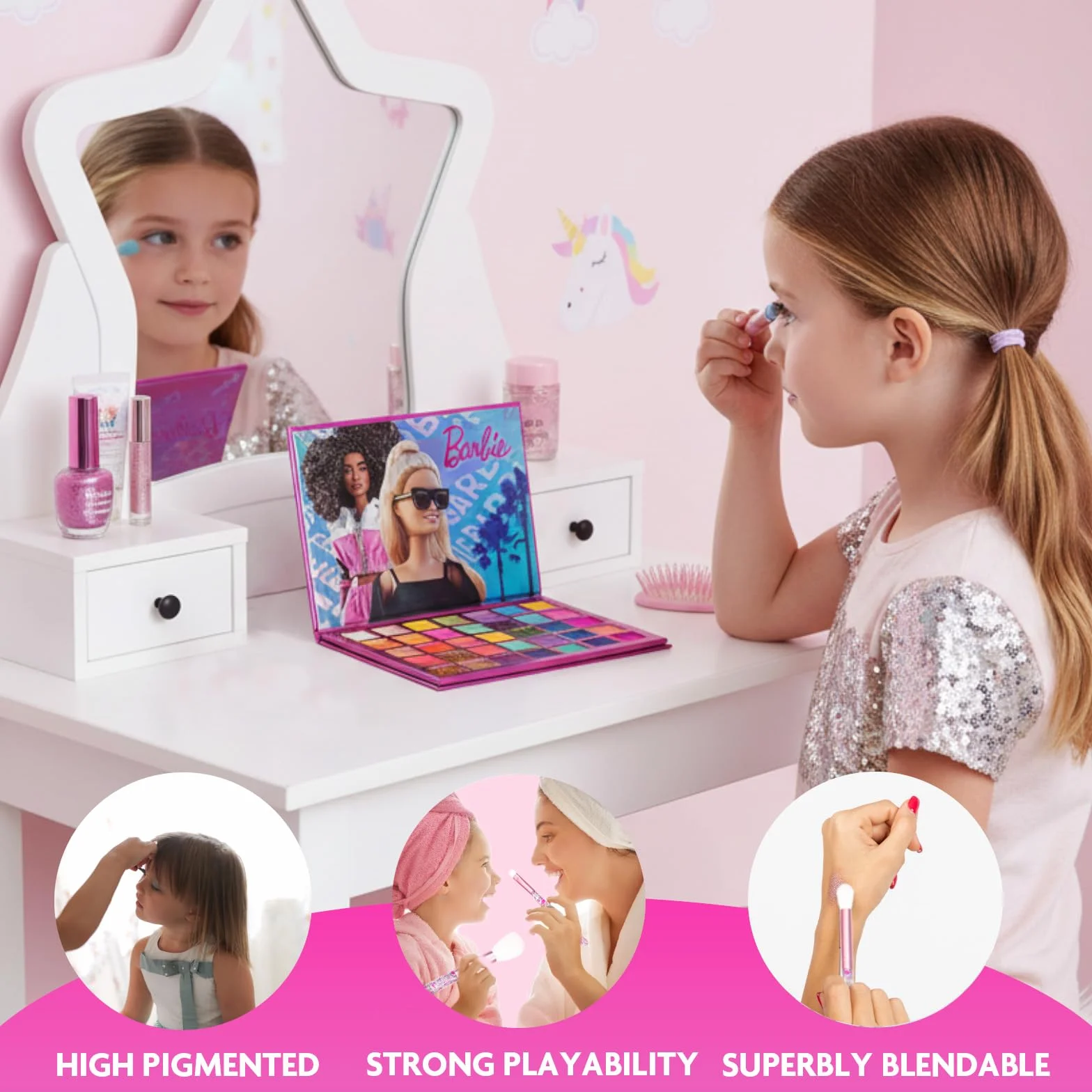 Barbie Palette Fards à Paupières 35 Couleurs avec 8 Pinceaux