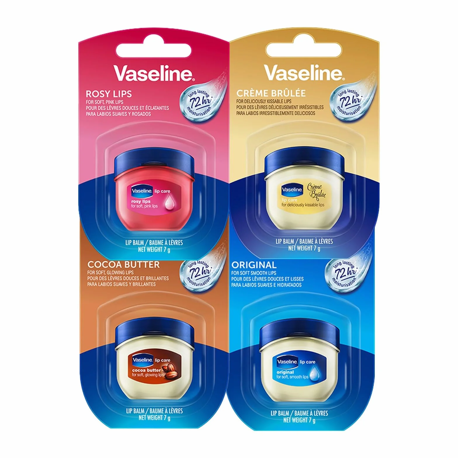 Vaseline Lip Therapy Baume à lèvres hydratant Set de 4 Rosy Crème Brûlée Original Cocoa Butter
