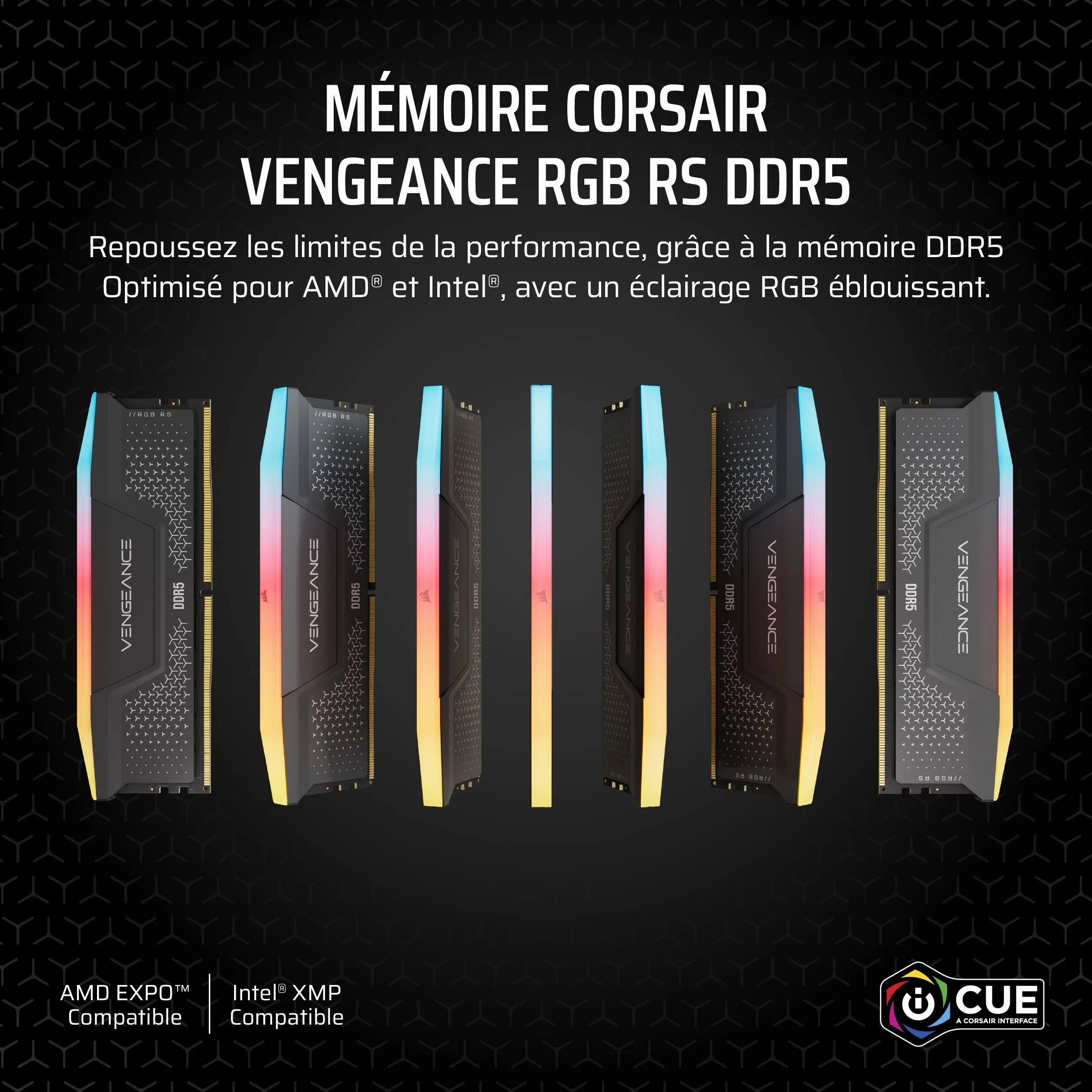 CORSAIR Vengeance RGB RS DDR5 32Go (2x16Go) 6000MHz RAM Mémoire Bureau Compatible AMD EXPO Intel XMP 3.0 CL36 Gris