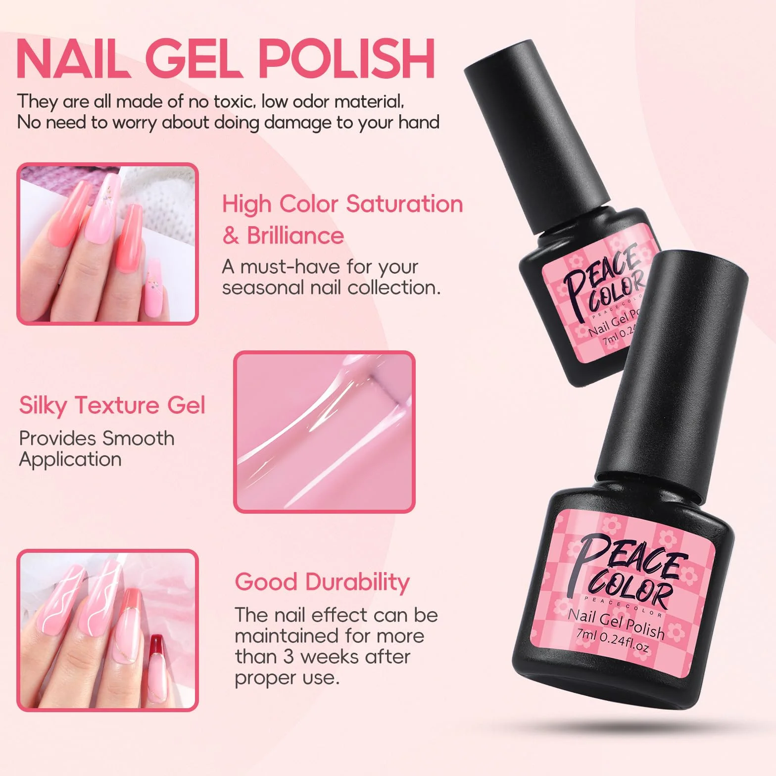 PEACECOLOR Kit Ongle Gel UV Complet 20+5PCS Vernis à Ongles Gel avec Lampe UV Top Coat Base Coat Nail Art Coffret Débutants