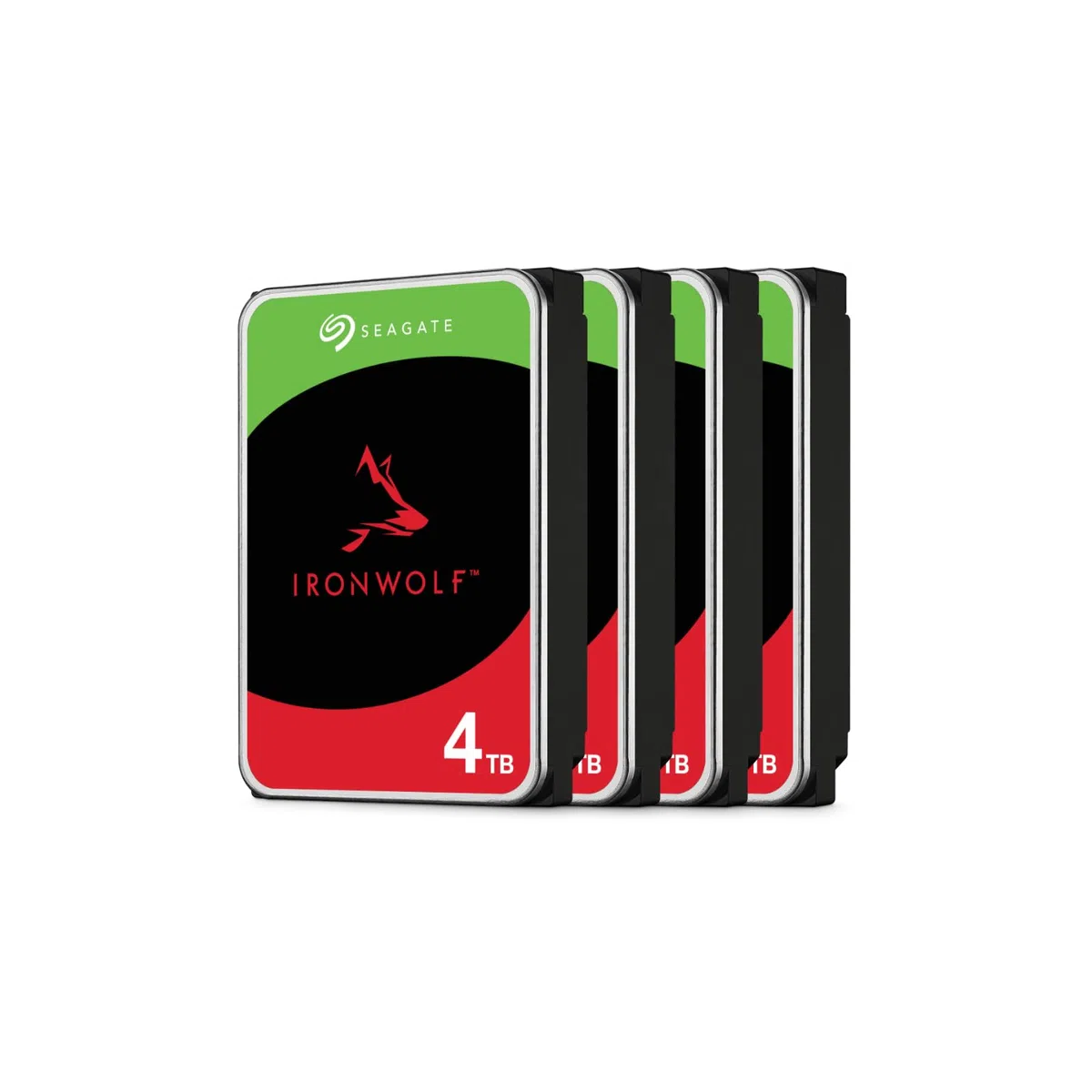 Seagate Pack de 4 IronWolf 4To Disque Dur Interne, NAS HDD 3.5", 5400 tr/min, CMR, 256 Mo de cache, SATA 6 Go/s, Argent, avec 3 ans de service de sauvetage, FFP, numéro de modèle: ST4000VN006